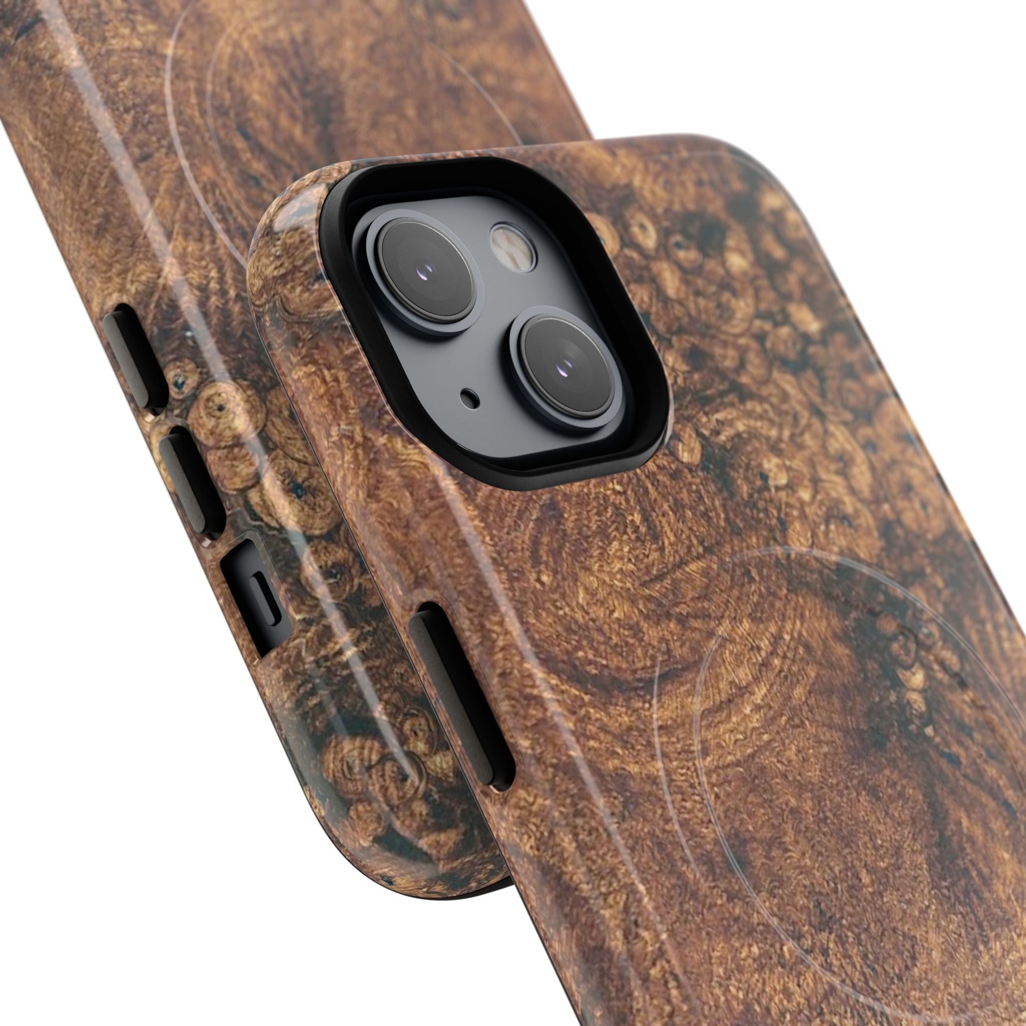 Durable Magnetic Phone Case with Unique Burl Wood Art Design by Studio Blitz that will make people take notice.