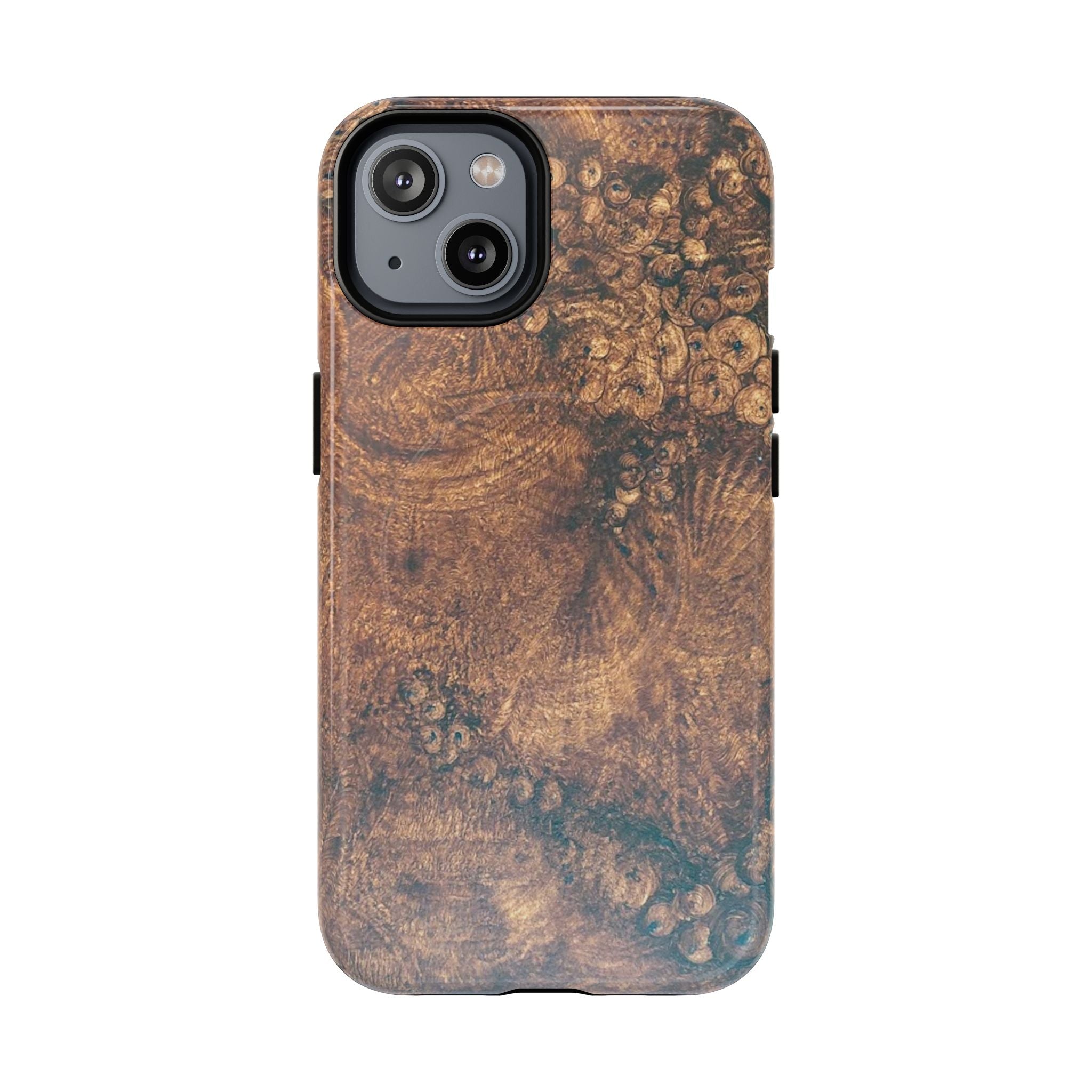 Durable Magnetic Phone Case with Unique Burl Wood Art Design by Studio Blitz that will make people take notice.