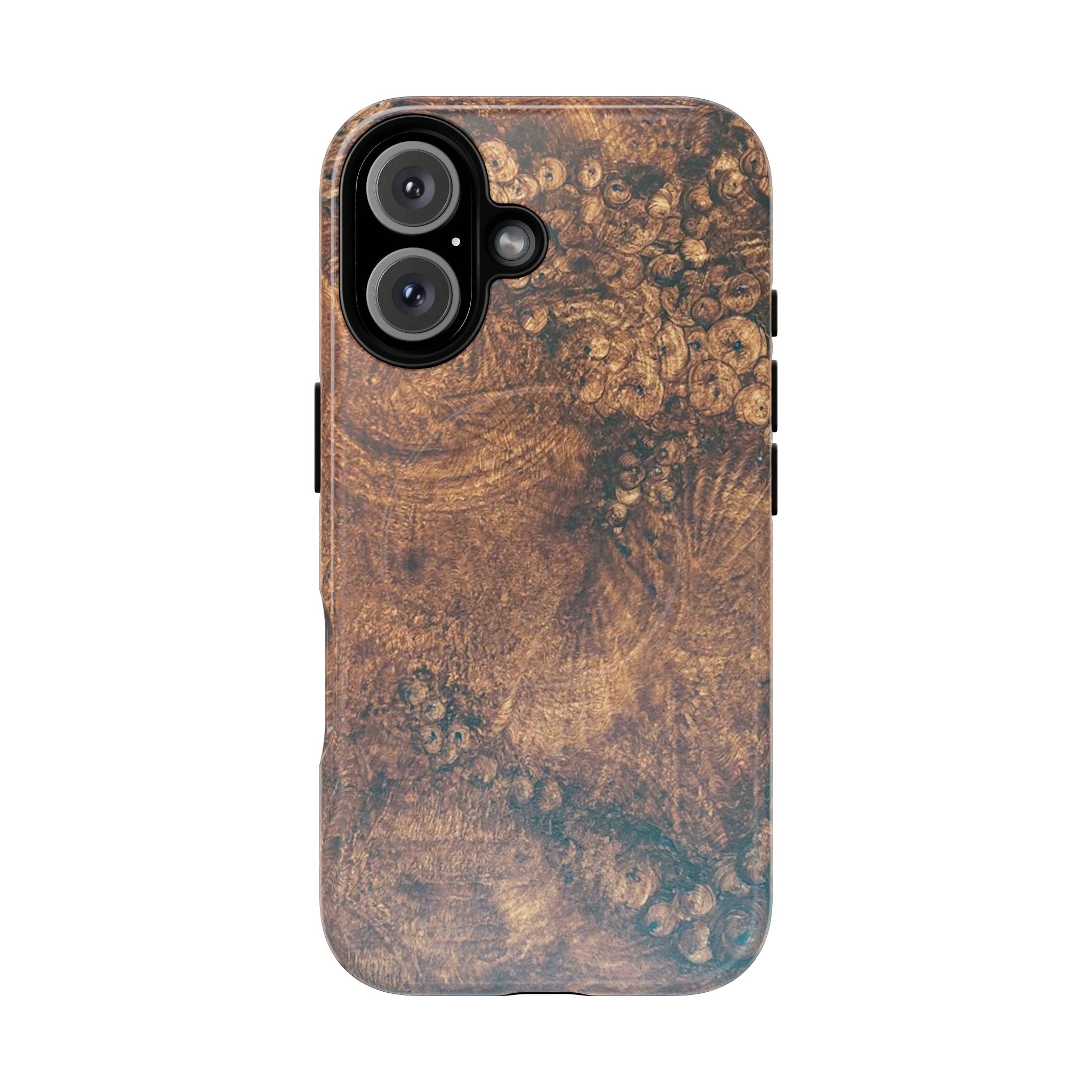 Durable Magnetic Phone Case with Unique Burl Wood Art Design by Studio Blitz that will make people take notice.
