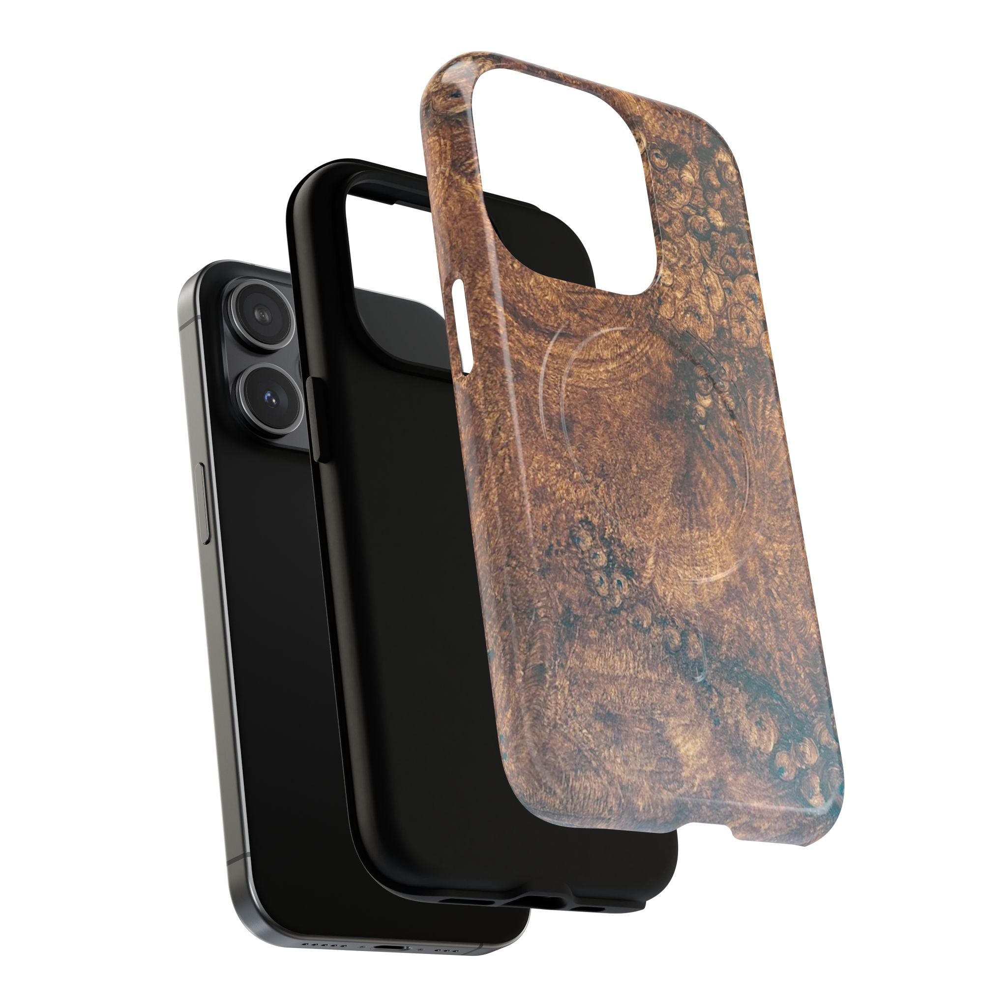 Durable Magnetic Phone Case with Unique Burl Wood Art Design by Studio Blitz that will make people take notice.