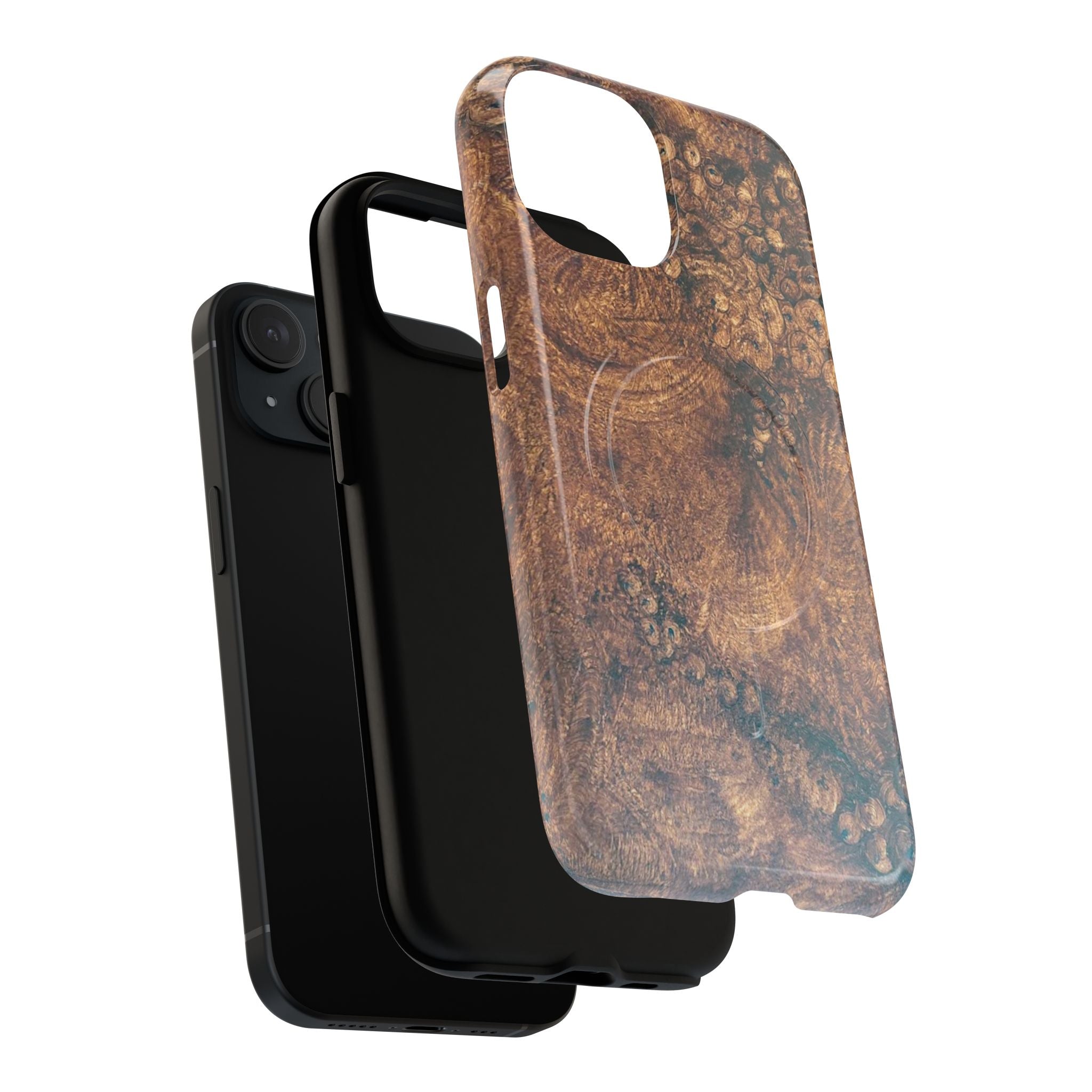 Durable Magnetic Phone Case with Unique Burl Wood Art Design by Studio Blitz that will make people take notice.