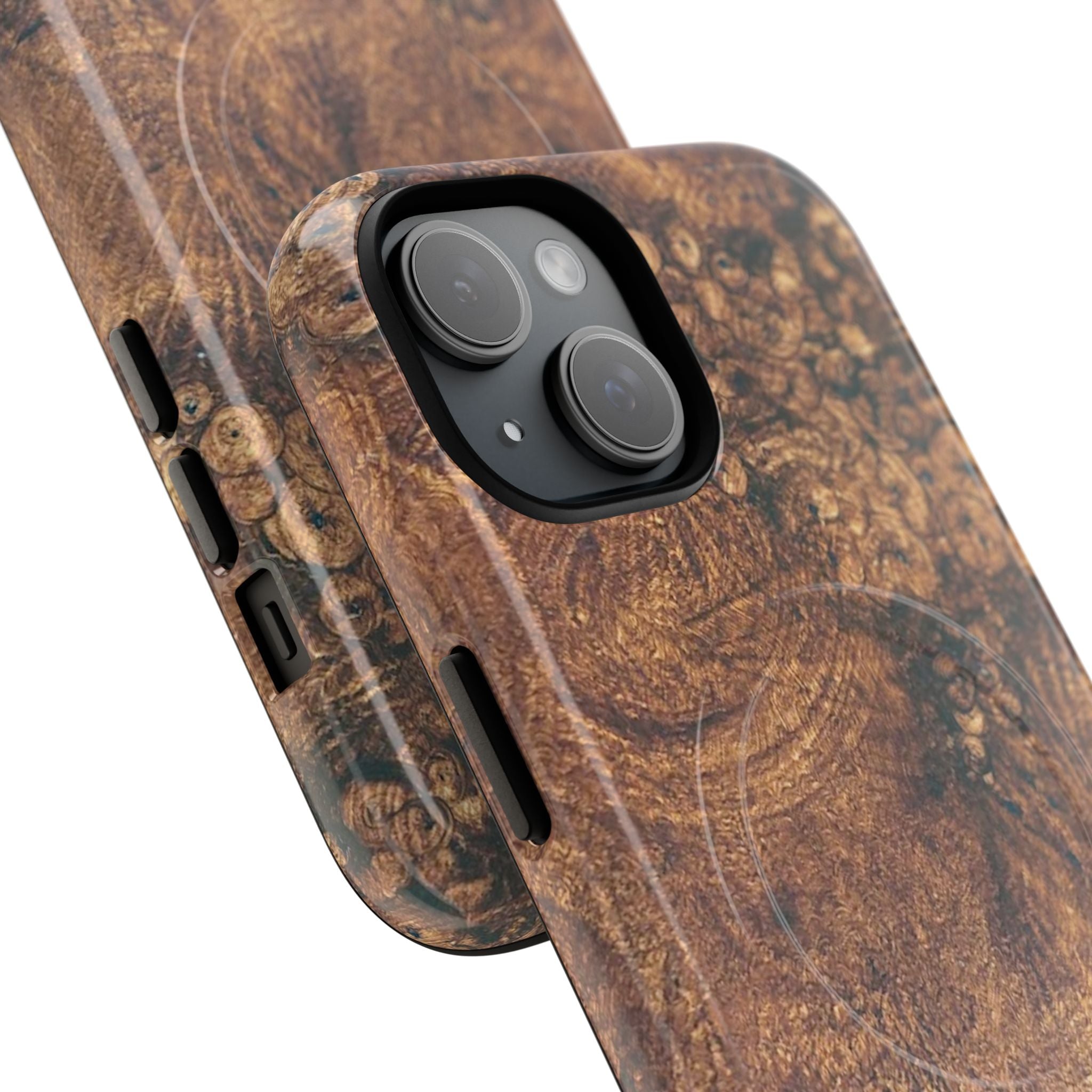 Durable Magnetic Phone Case with Unique Burl Wood Art Design by Studio Blitz that will make people take notice.