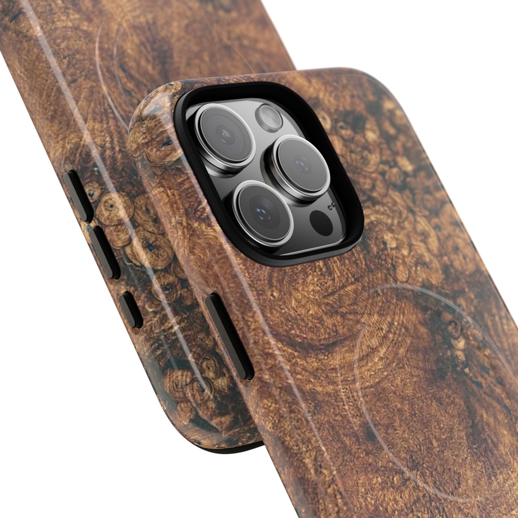 Durable Magnetic Phone Case with Unique Burl Wood Art Design by Studio Blitz that will make people take notice.