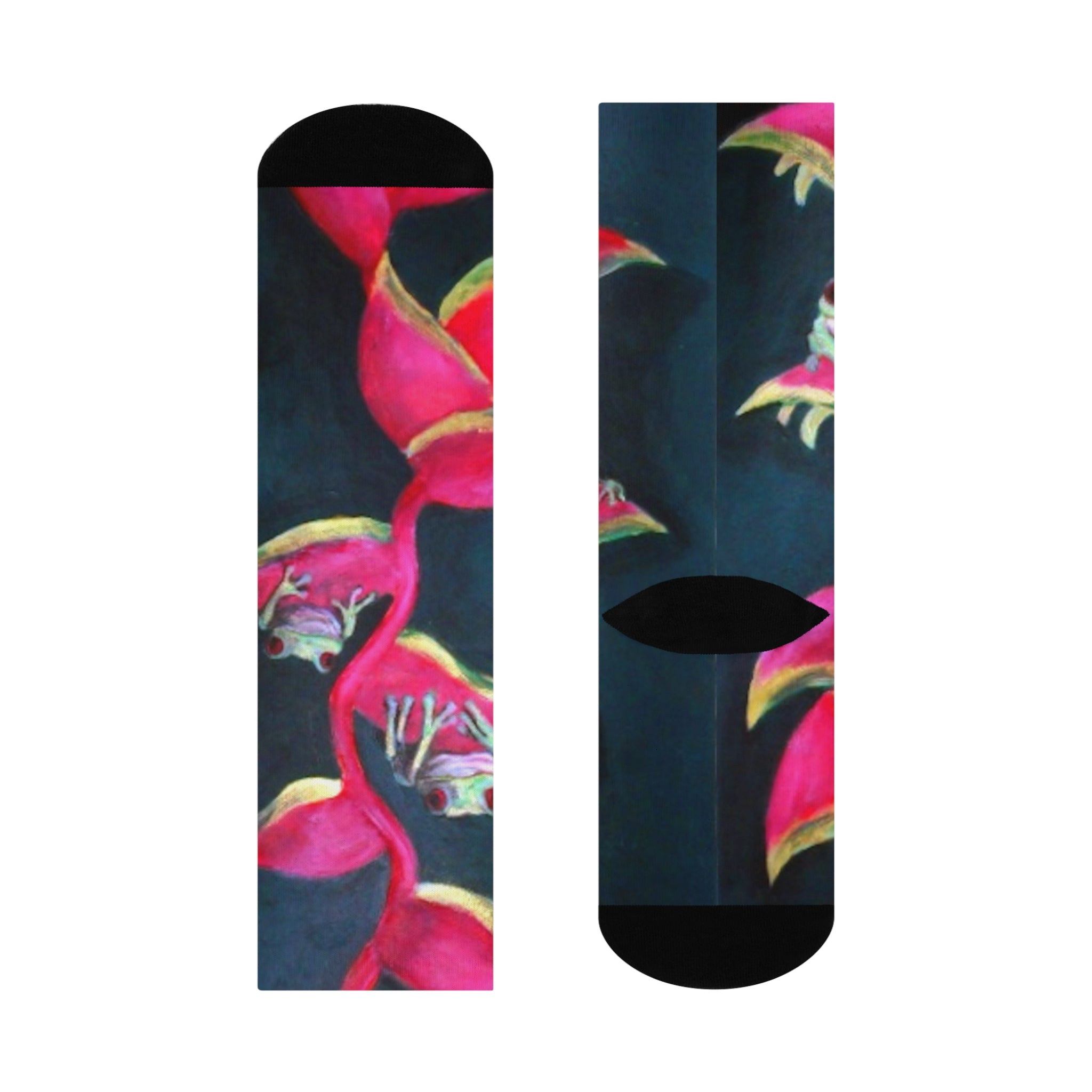 Flamboyant Frog Crew Socks - Cozy Footwear for Nature Lovers, Funky Sock Gift, Fun Animal Design, Quirky Fashion Statement