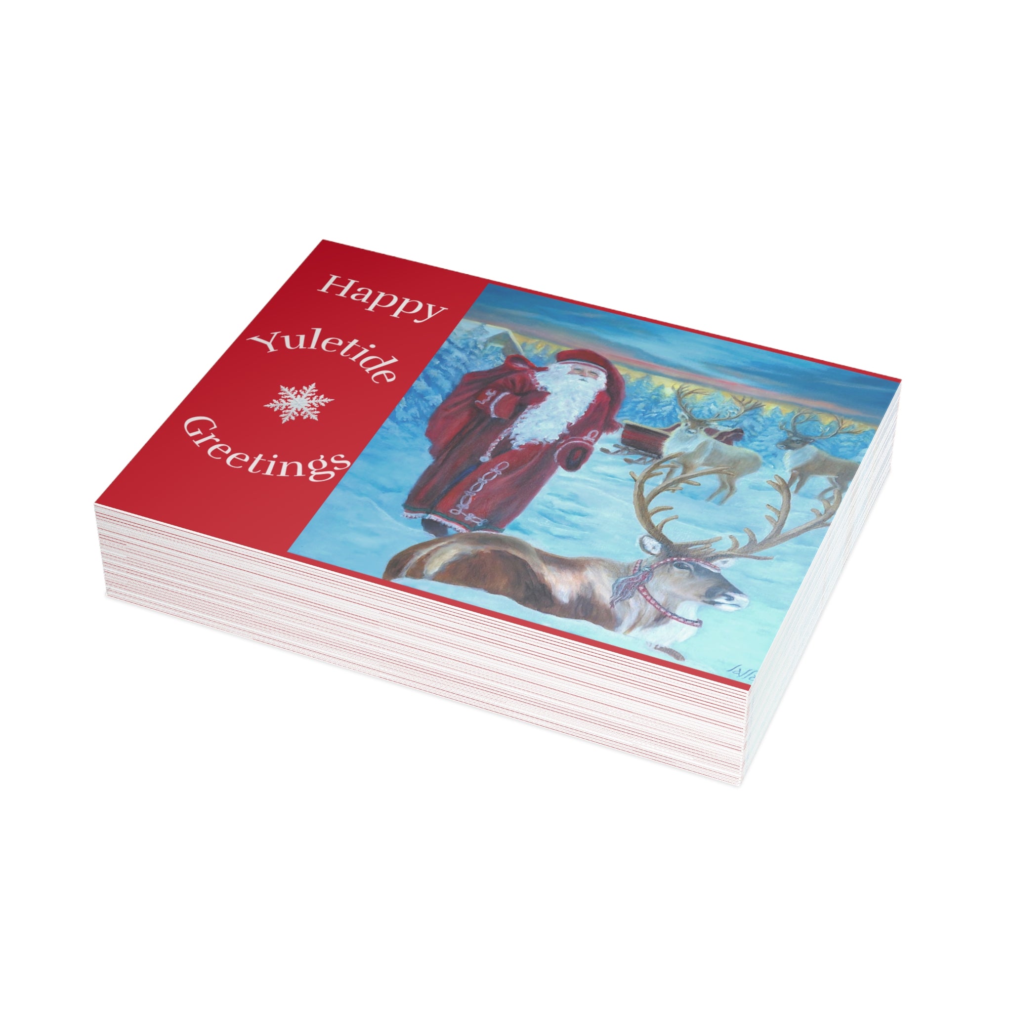 Christmas Cards - Vintage Santa and Reindeer at the North Pole hand painted by Studio Blitz