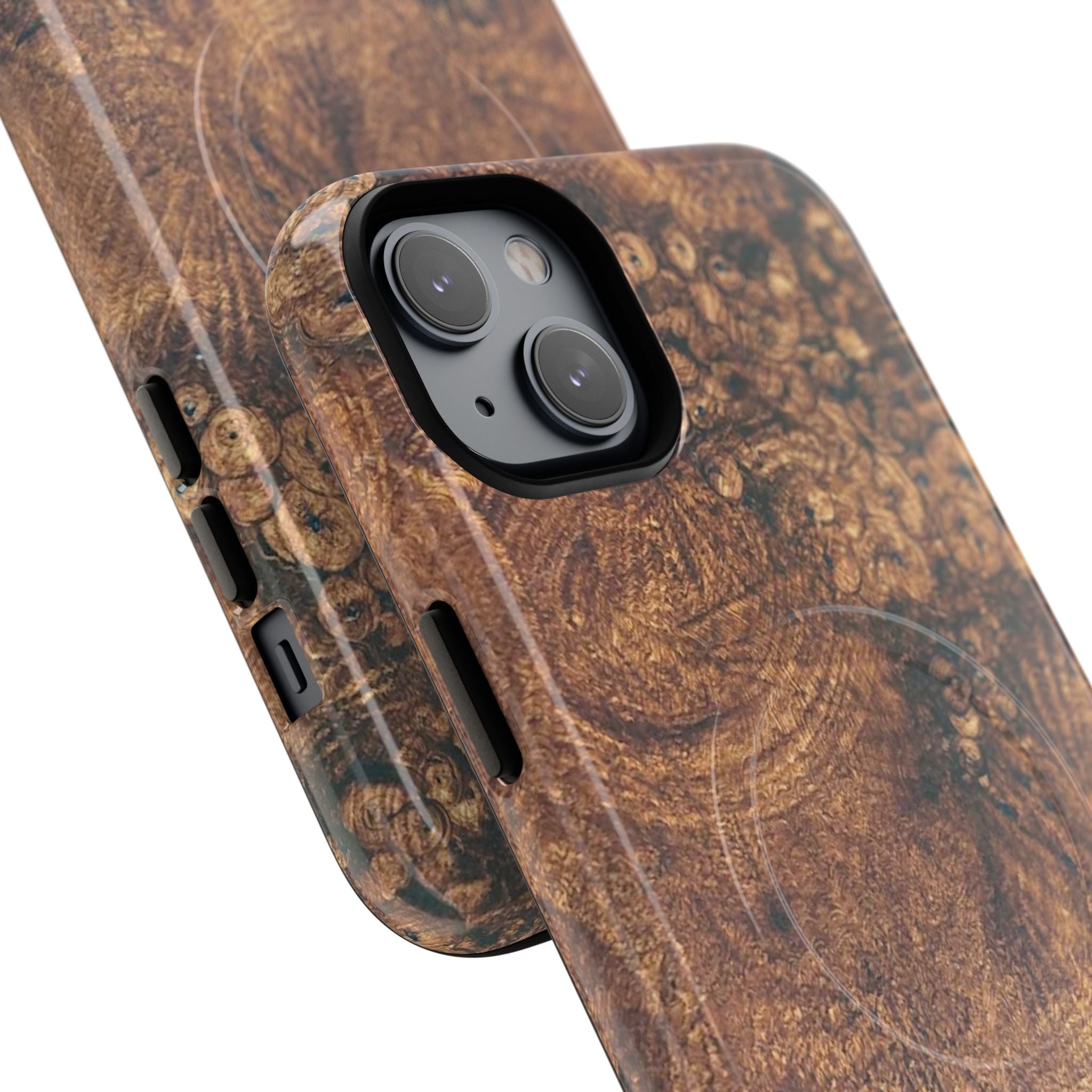 Durable Magnetic Phone Case with Unique Burl Wood Art Design by Studio Blitz that will make people take notice.