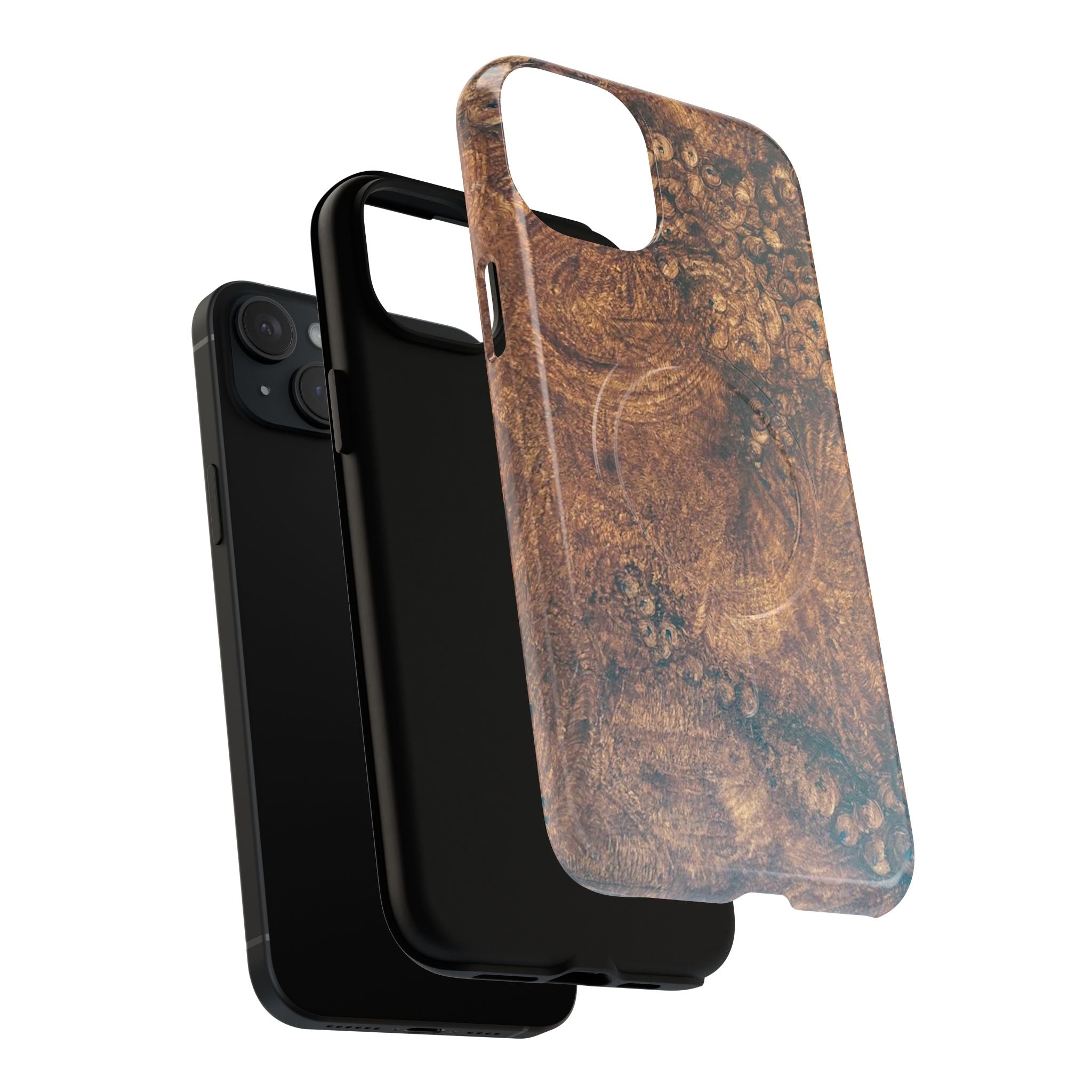 Durable Magnetic Phone Case with Unique Burl Wood Art Design by Studio Blitz that will make people take notice.