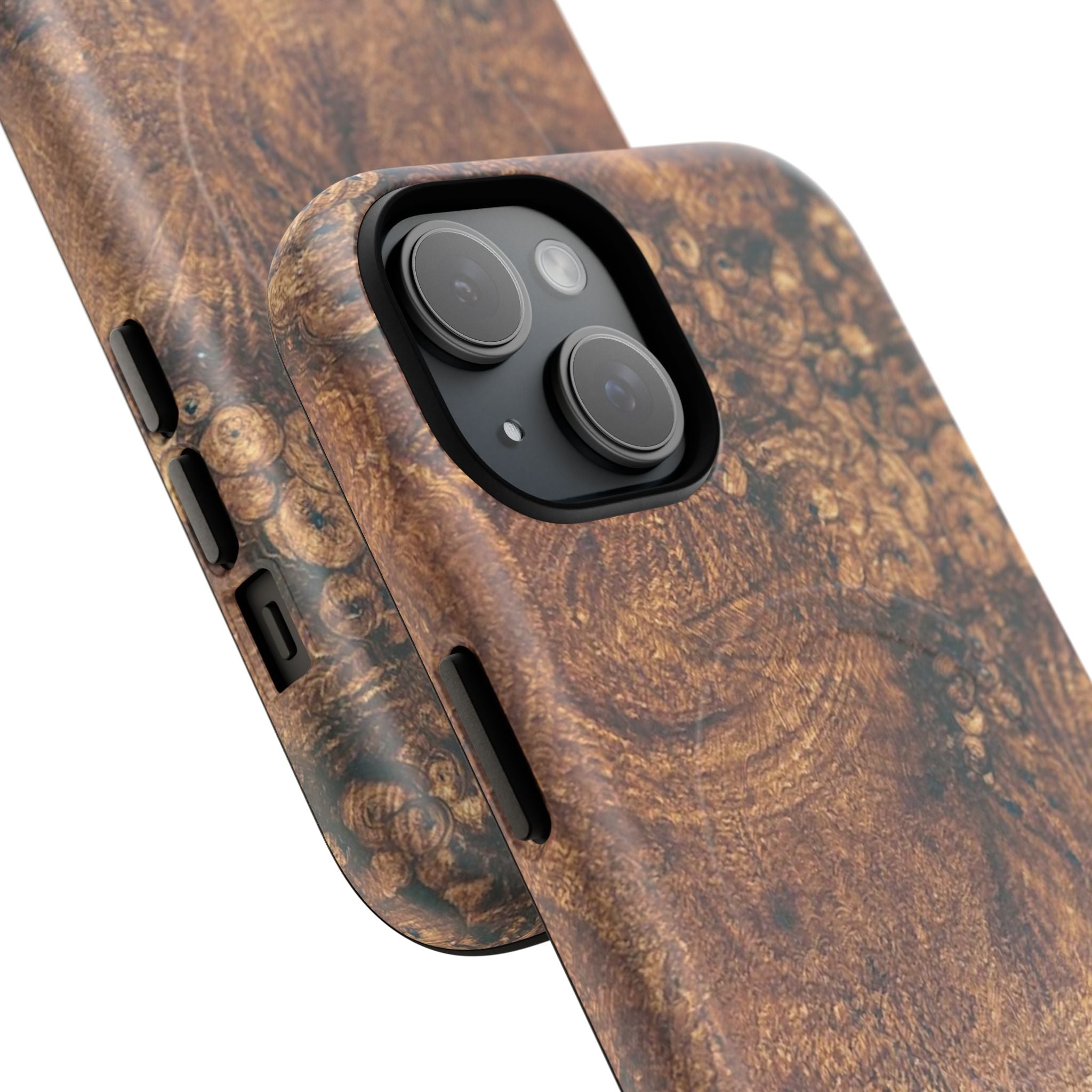 Durable Magnetic Phone Case with Unique Burl Wood Art Design by Studio Blitz that will make people take notice.