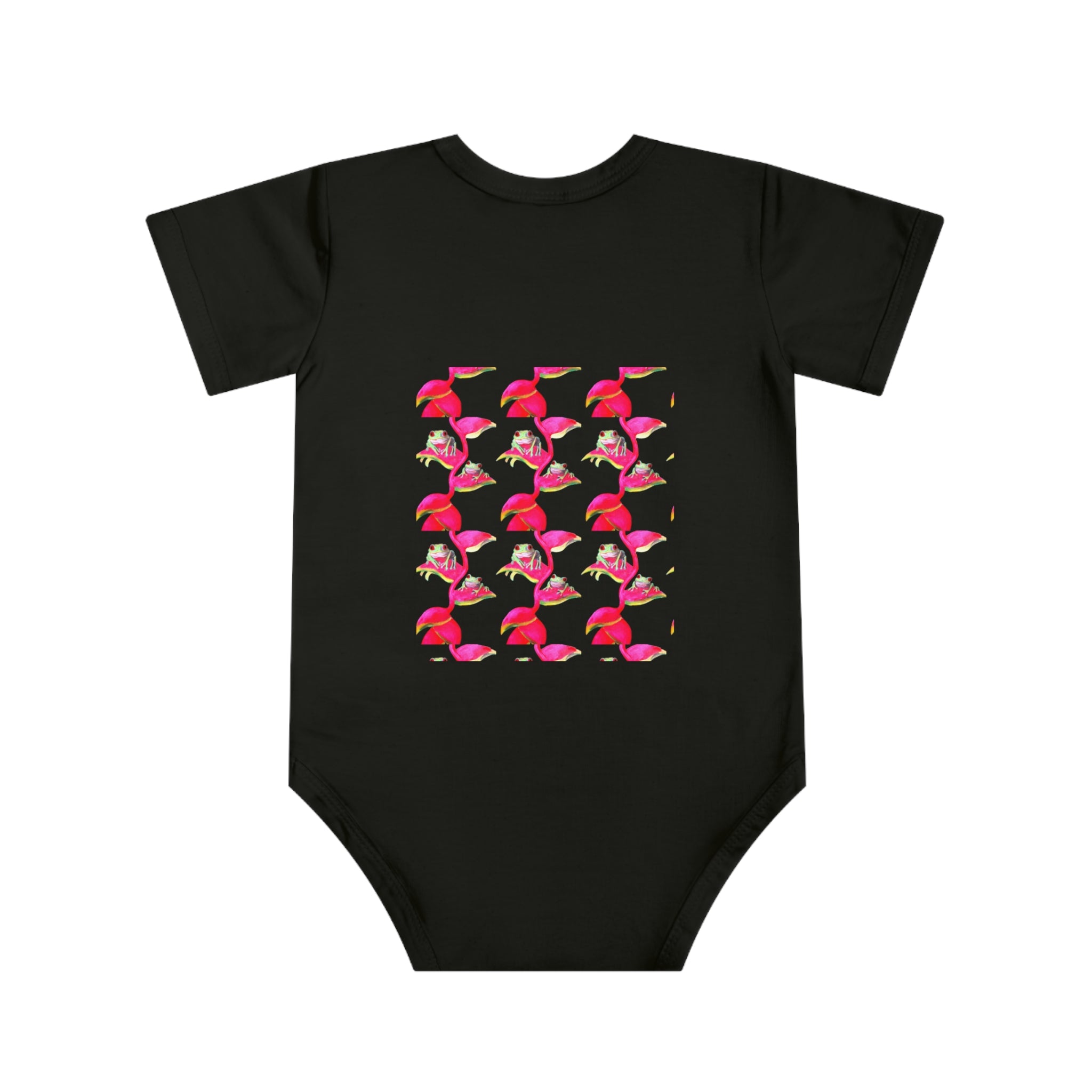 Cute Baby Bodysuit adorned with Tiny Tropical Frogs