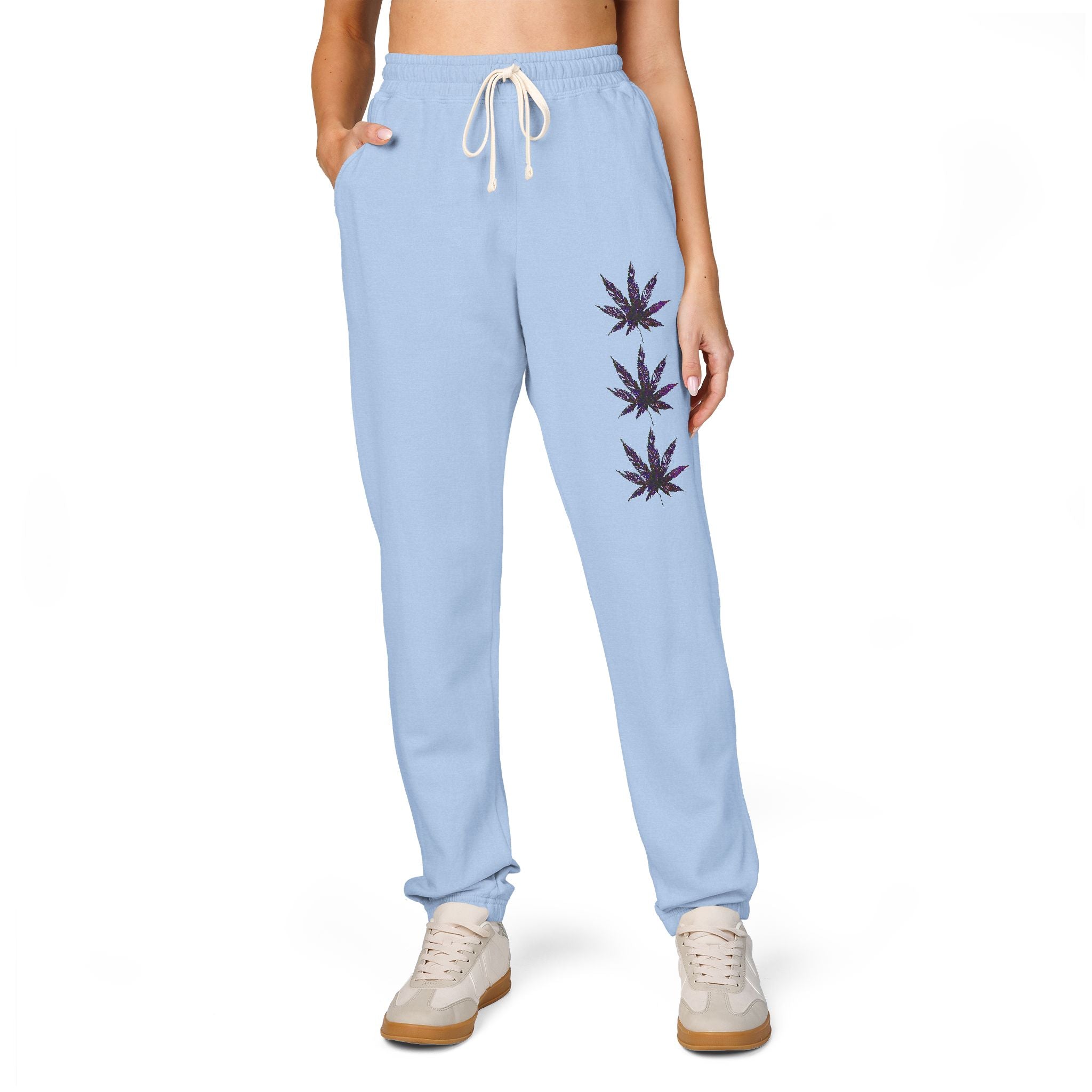 Fleece Sweatpants - Vibrant Cannabis Leaf Design by Studio Blitz