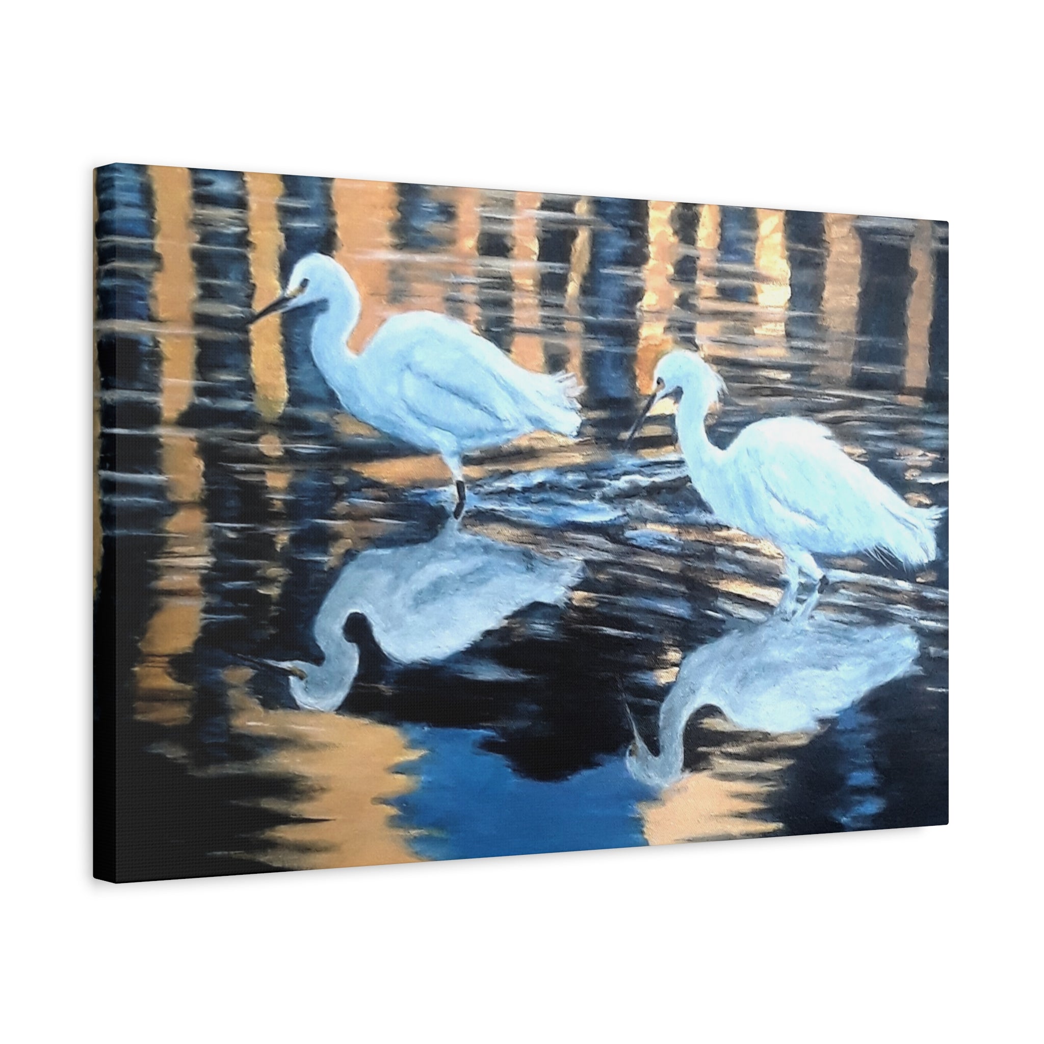 Egrets Reflections at Dusk Painted by Studio Blitz Canvas Wall Decor