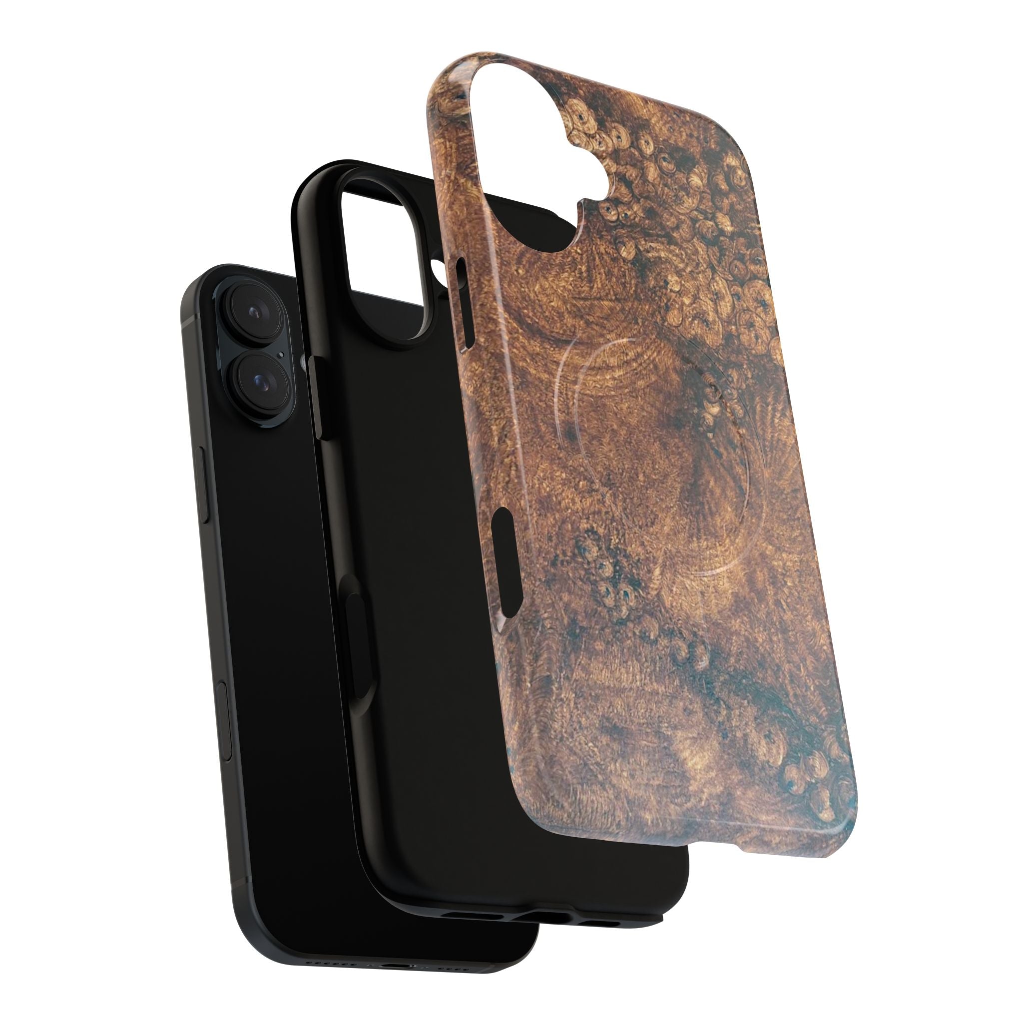 Durable Magnetic Phone Case with Unique Burl Wood Art Design by Studio Blitz that will make people take notice.