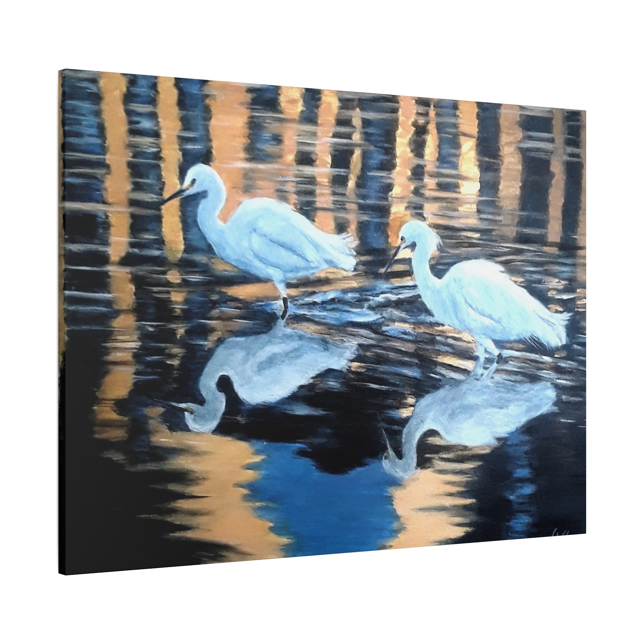 Egrets Reflections at Dusk Painted by Studio Blitz Canvas Wall Decor