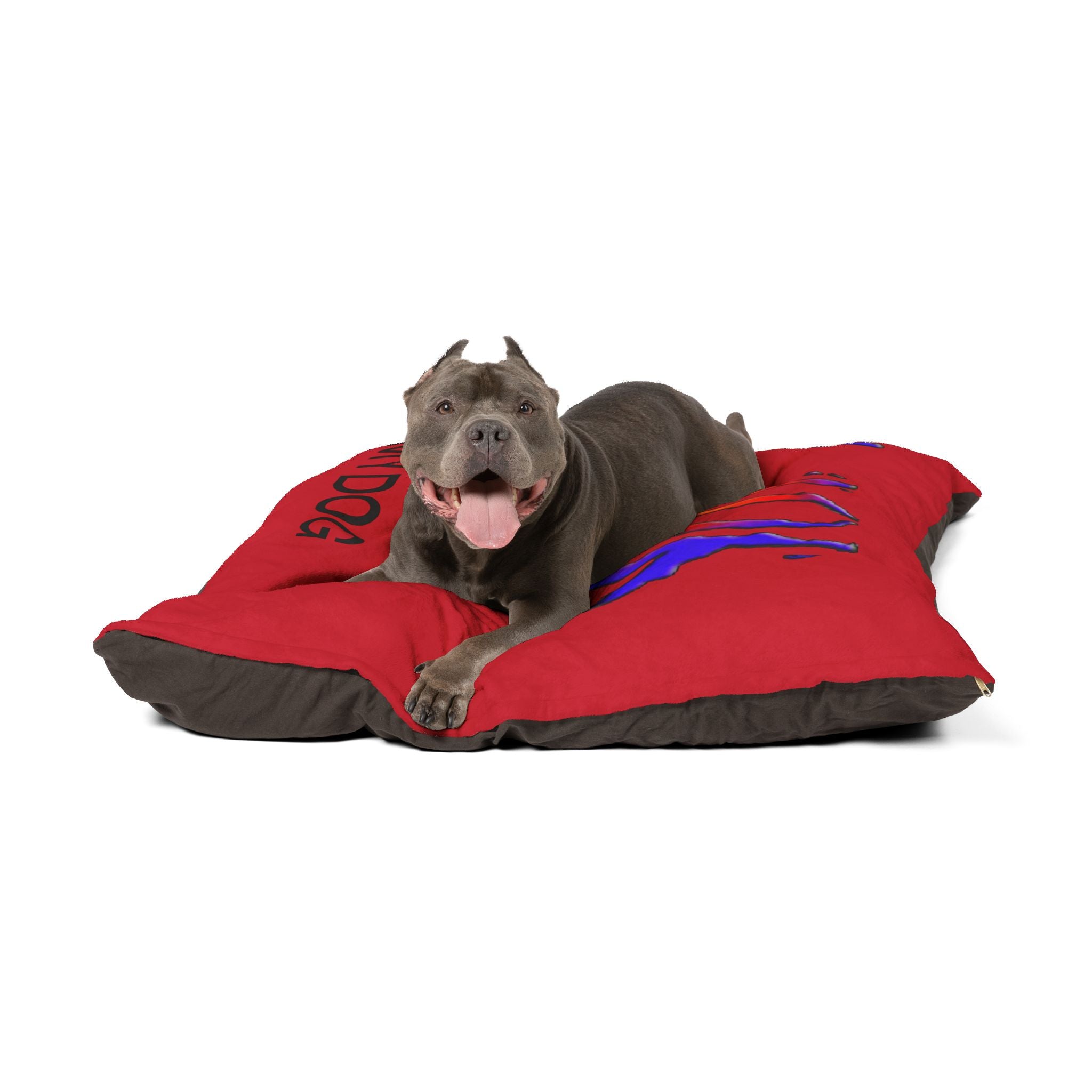 Vibrant Red Dog Bed - Comfy with LOVE Art Design by Studio Blitz