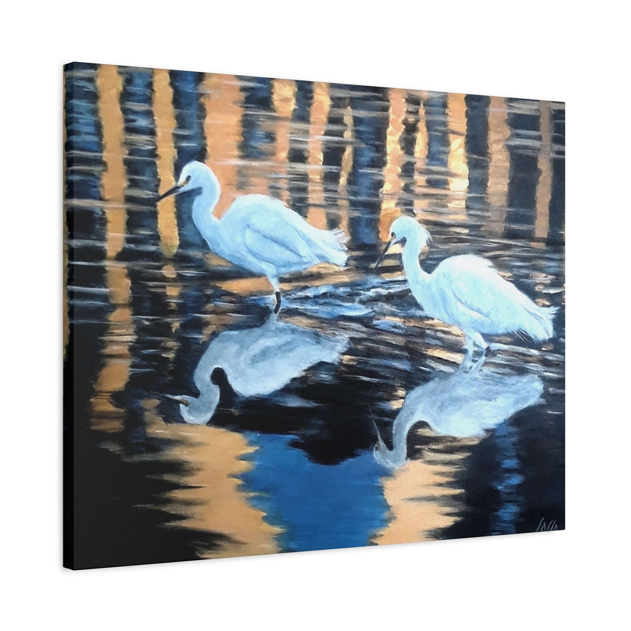 Egrets Reflections at Dusk Painted by Studio Blitz Canvas Wall Decor