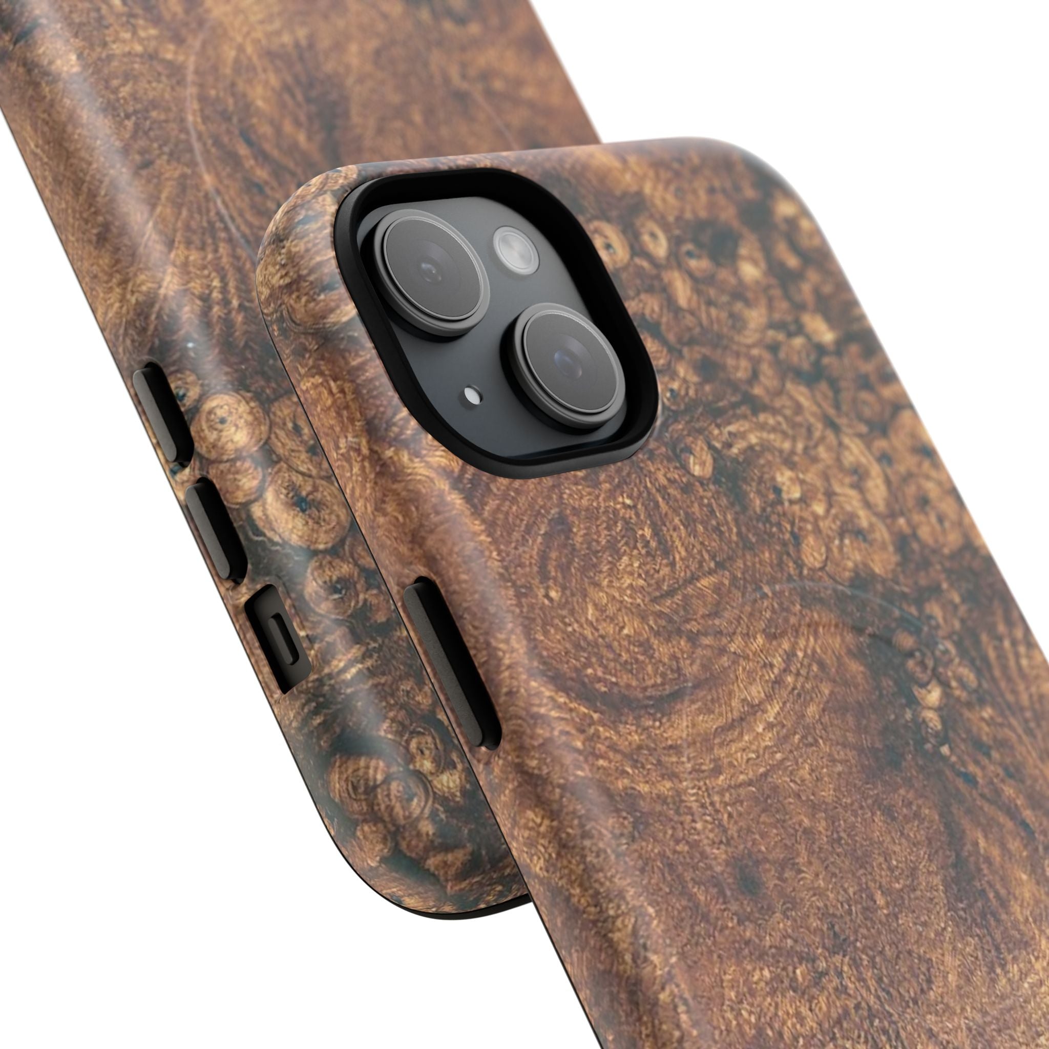 Durable Magnetic Phone Case with Unique Burl Wood Art Design by Studio Blitz that will make people take notice.