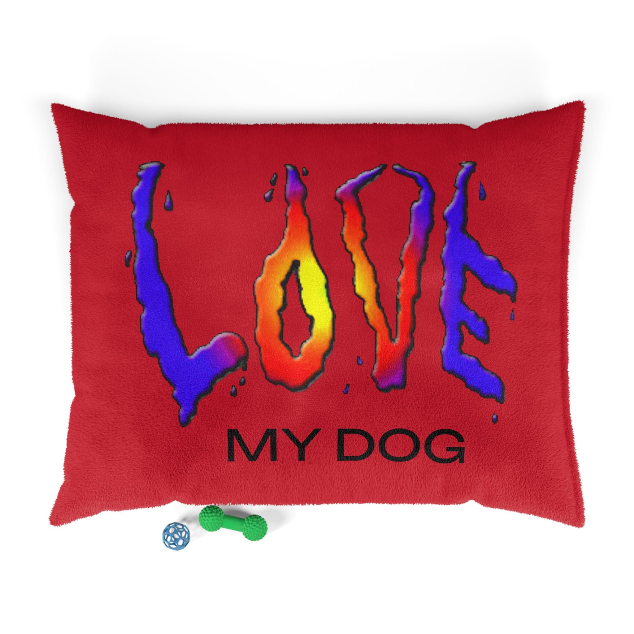 Vibrant Red Dog Bed - Comfy with LOVE Art Design by Studio Blitz