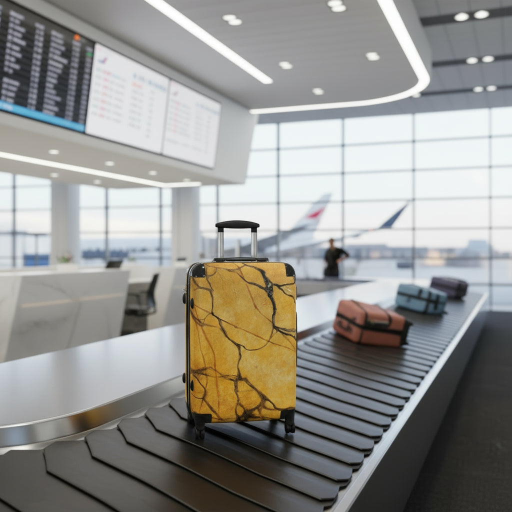 Fabulously Stylish Travel Suitcase in Gold Marble Art Design by Studio Blitz will certainly get you noticed