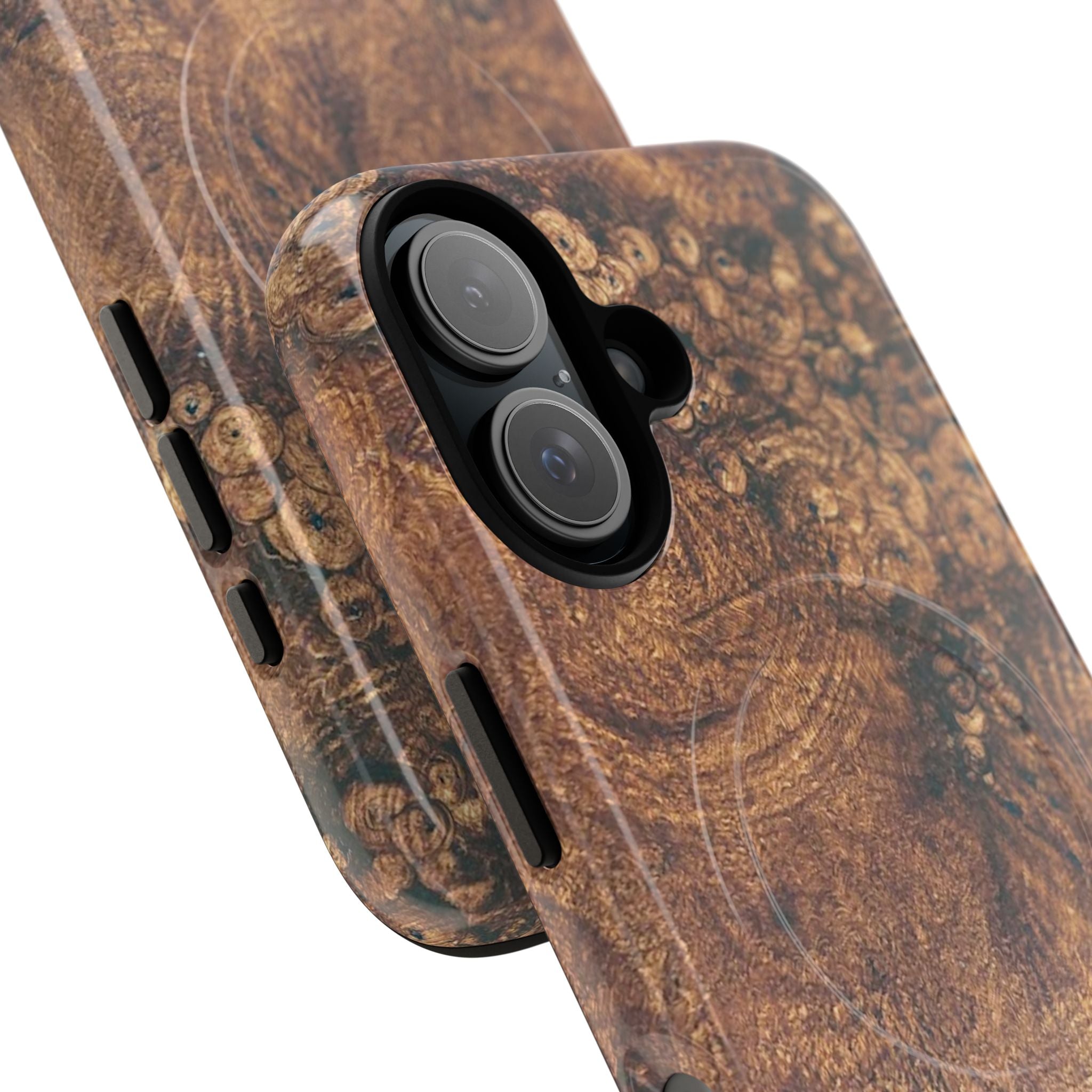Durable Magnetic Phone Case with Unique Burl Wood Art Design by Studio Blitz that will make people take notice.