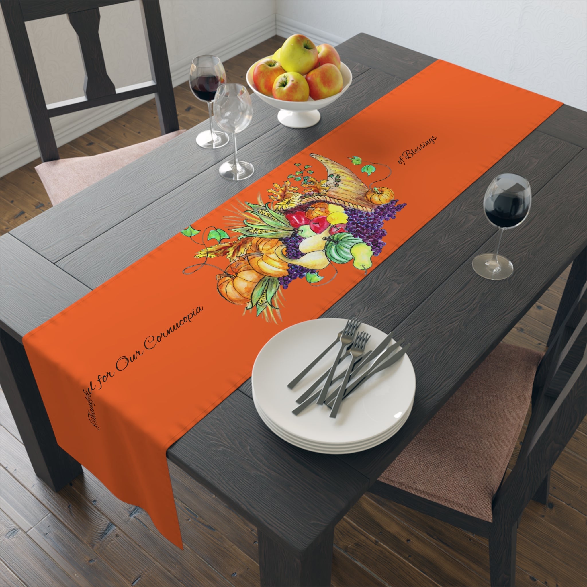 Table Runner - Thankful for Our Cornucopia of Blessings (Cotton, Poly) by Studio Blitz