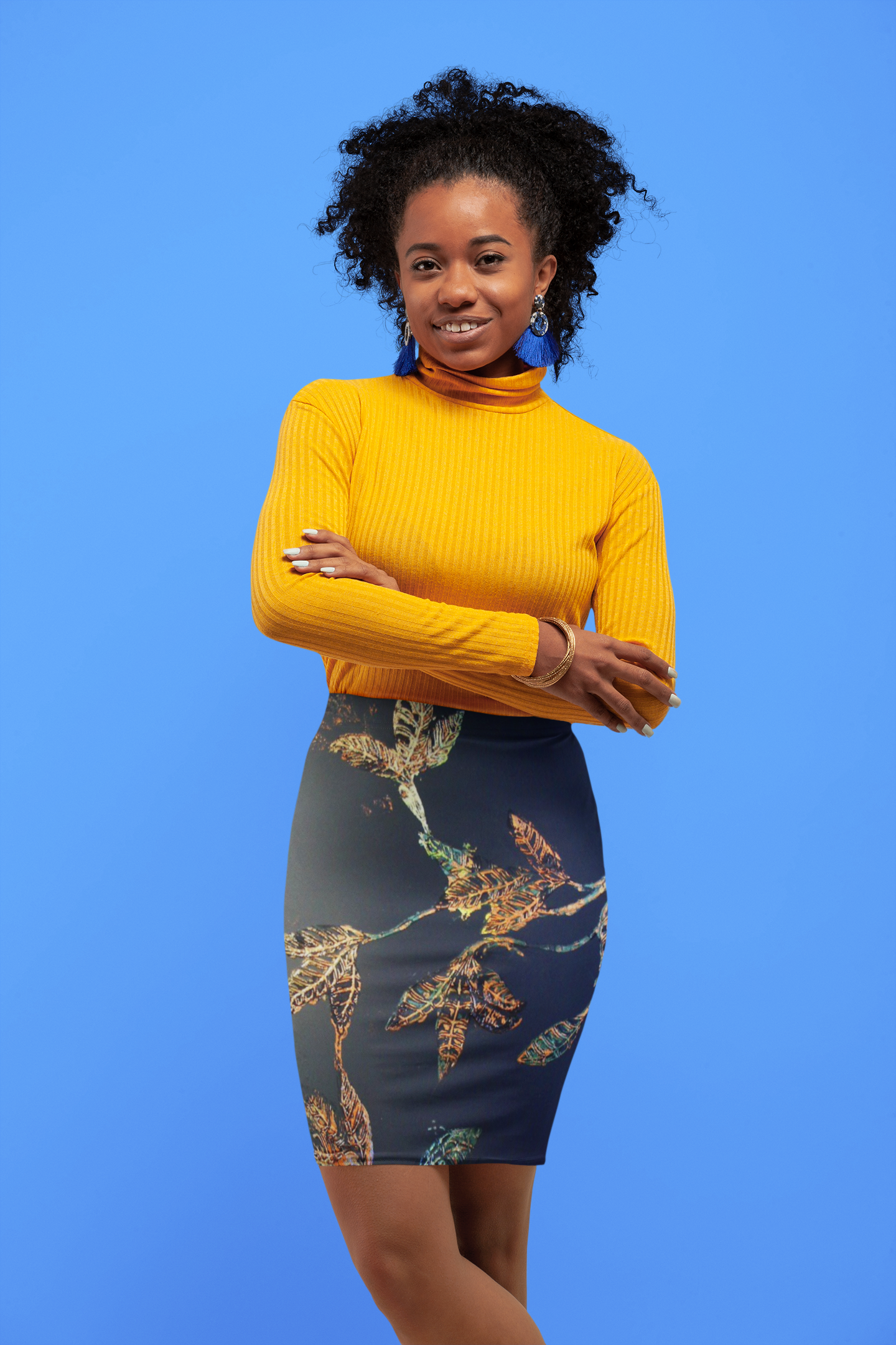 Chic Gold Leaf Print Pencil Skirt designed by Studio Blitz