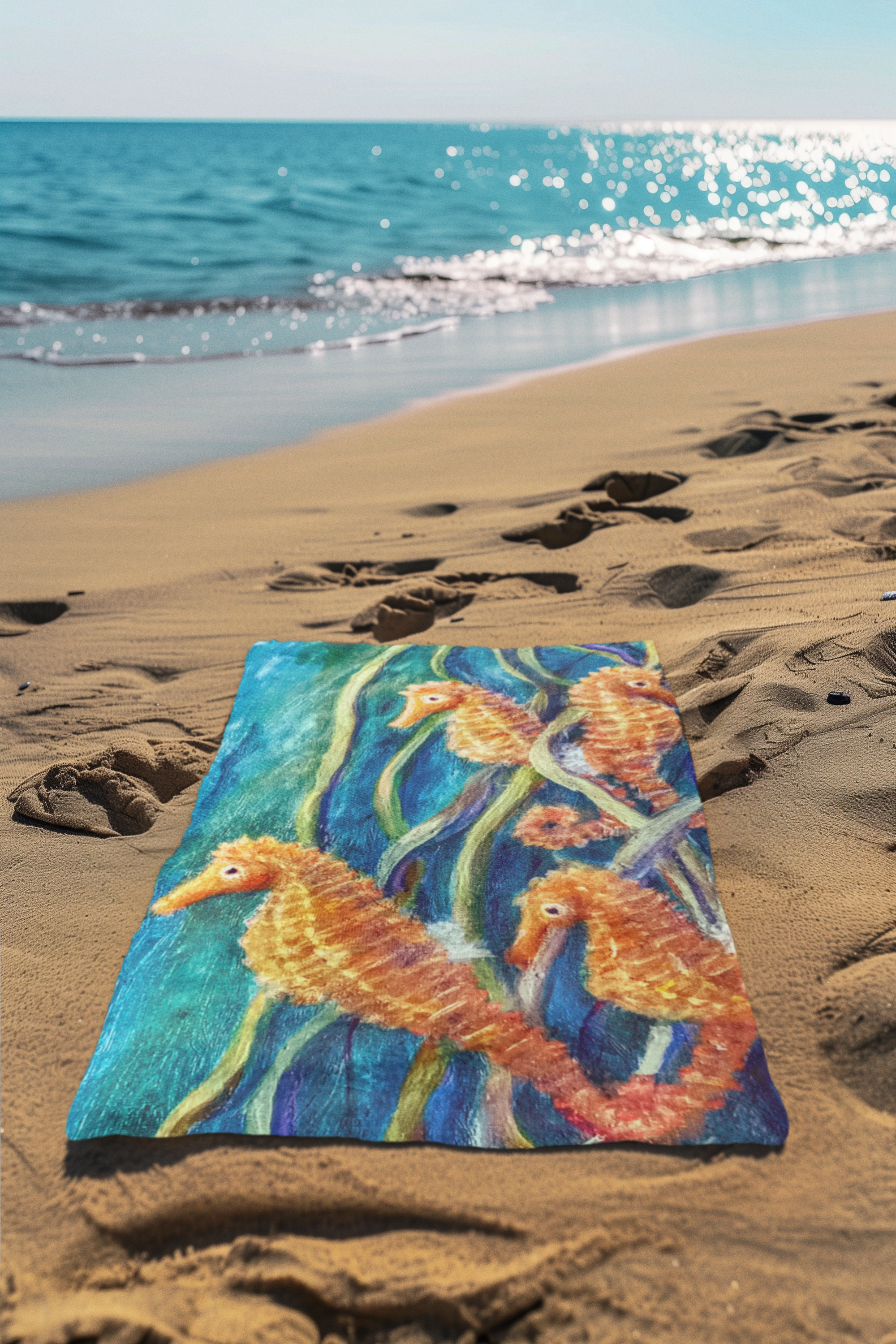 Beach Towel - Colorful Seahorse Design by Studio Blitz