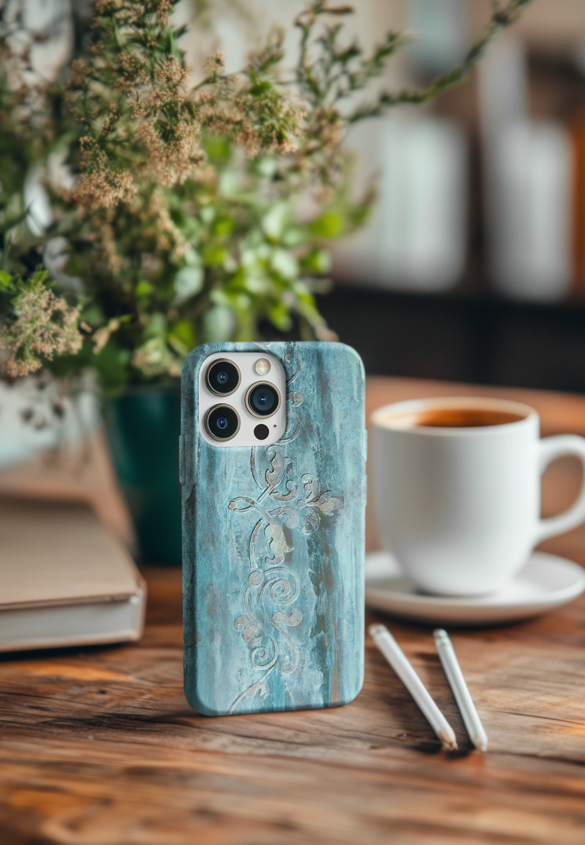 Elegant Phone Case with Abstract Art & Scroll Design