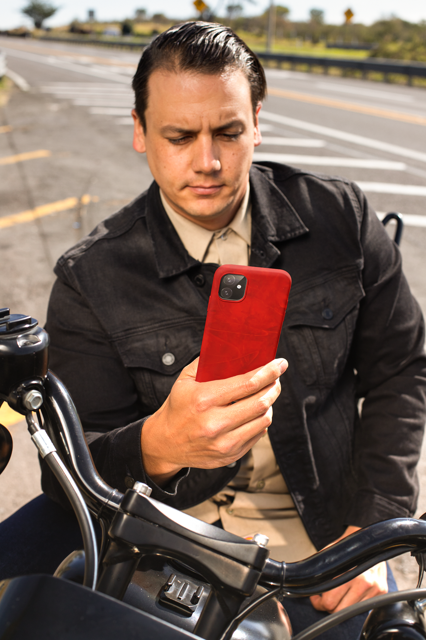Tough Phone Case with Red Leather Look by Studio Blitz