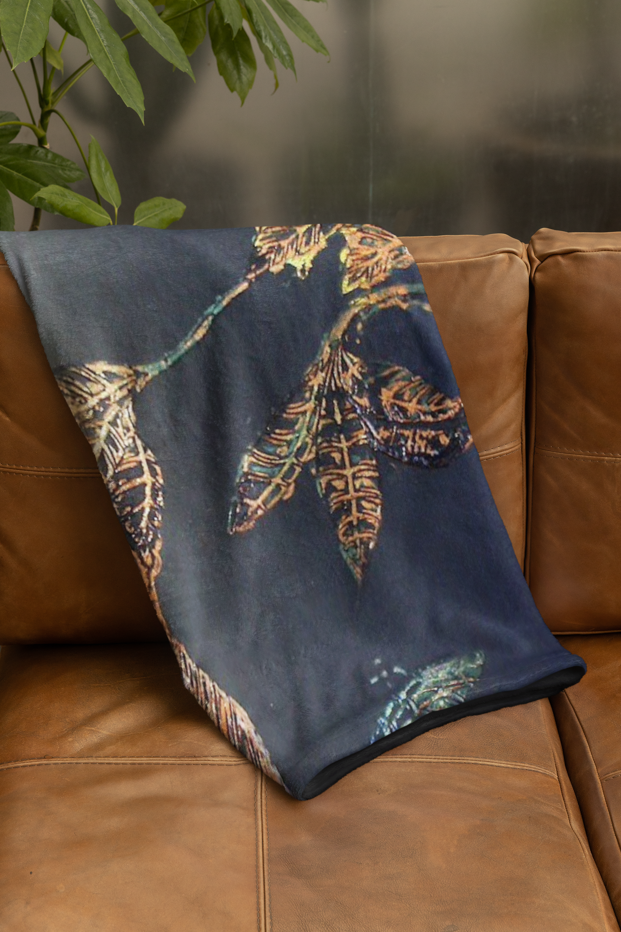 Velveteen Blanket Black Gold Leaf Art Studio Blitz
