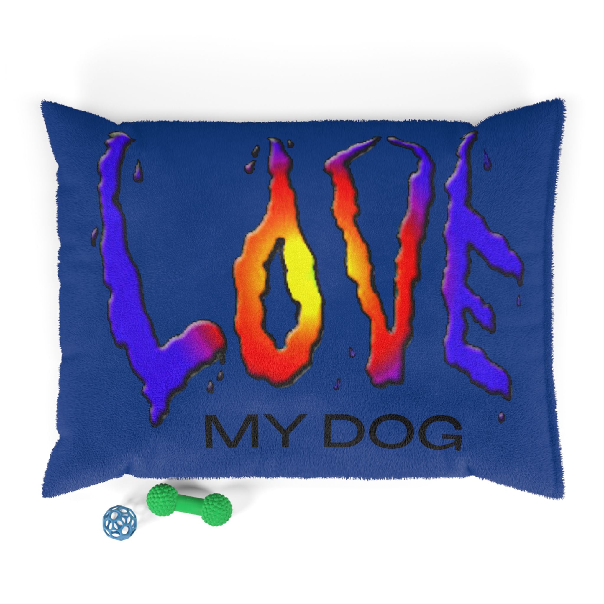 Super Colorful Blue Dog Bed - 'LOVE' Art Design by Studio Blitz