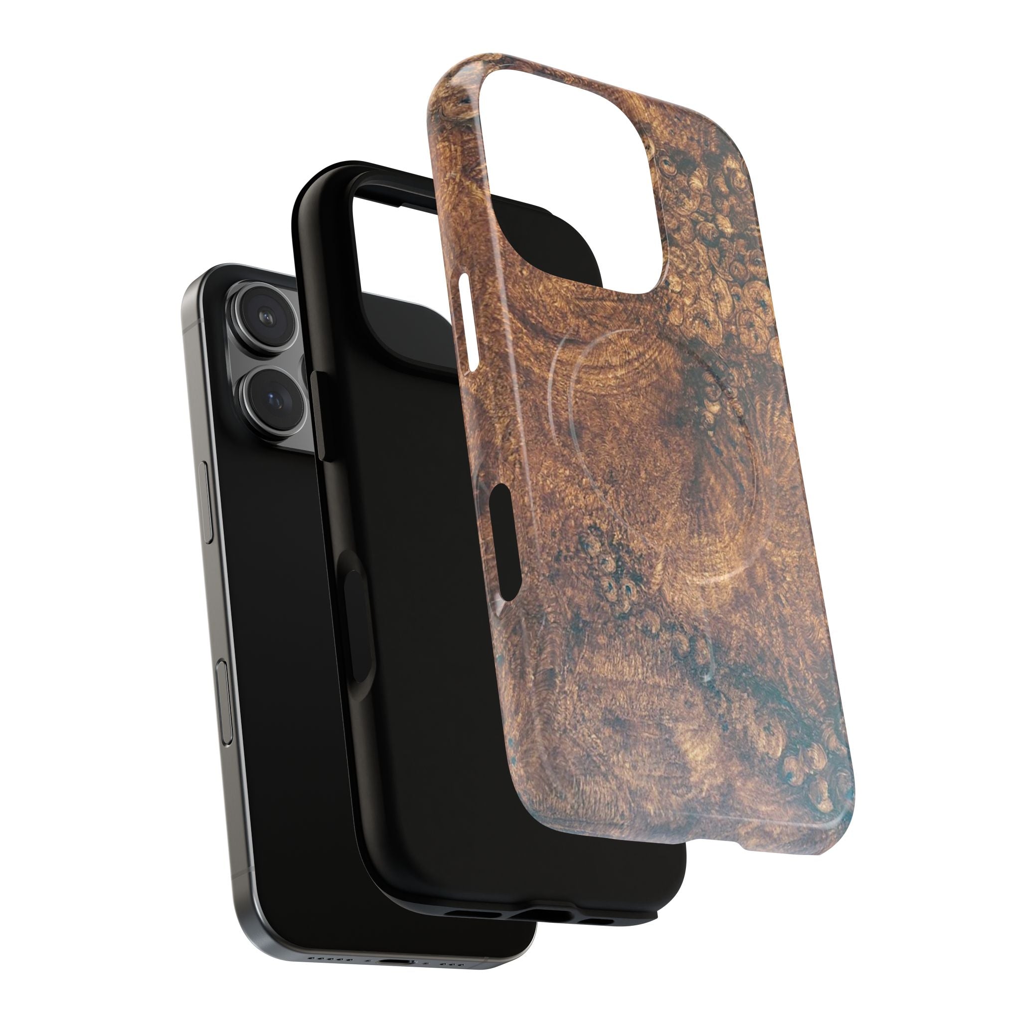 Durable Magnetic Phone Case with Unique Burl Wood Art Design by Studio Blitz that will make people take notice.