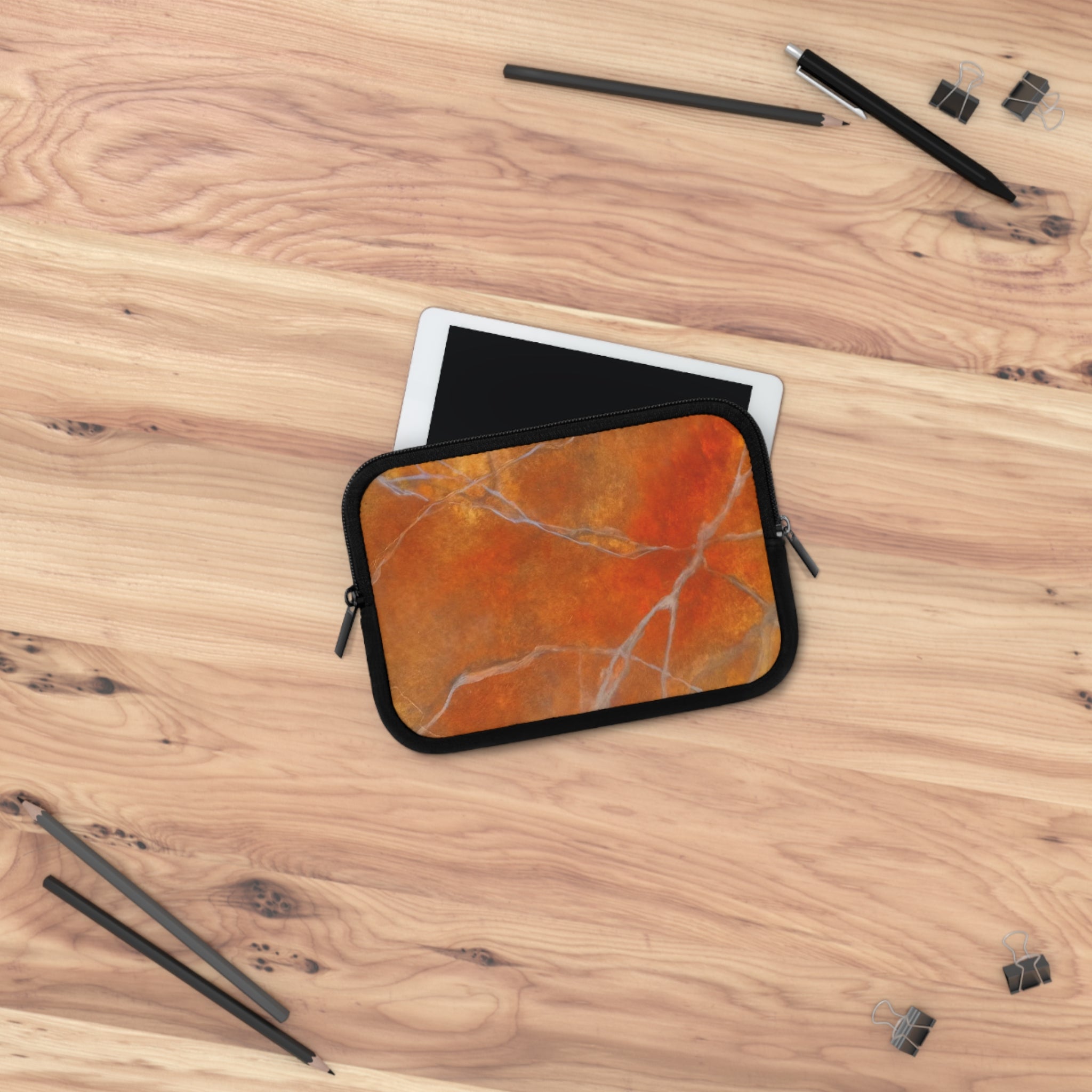 Stylish Laptop Sleeve in Red/Orange Modern Marble Design by Studio Blitz
