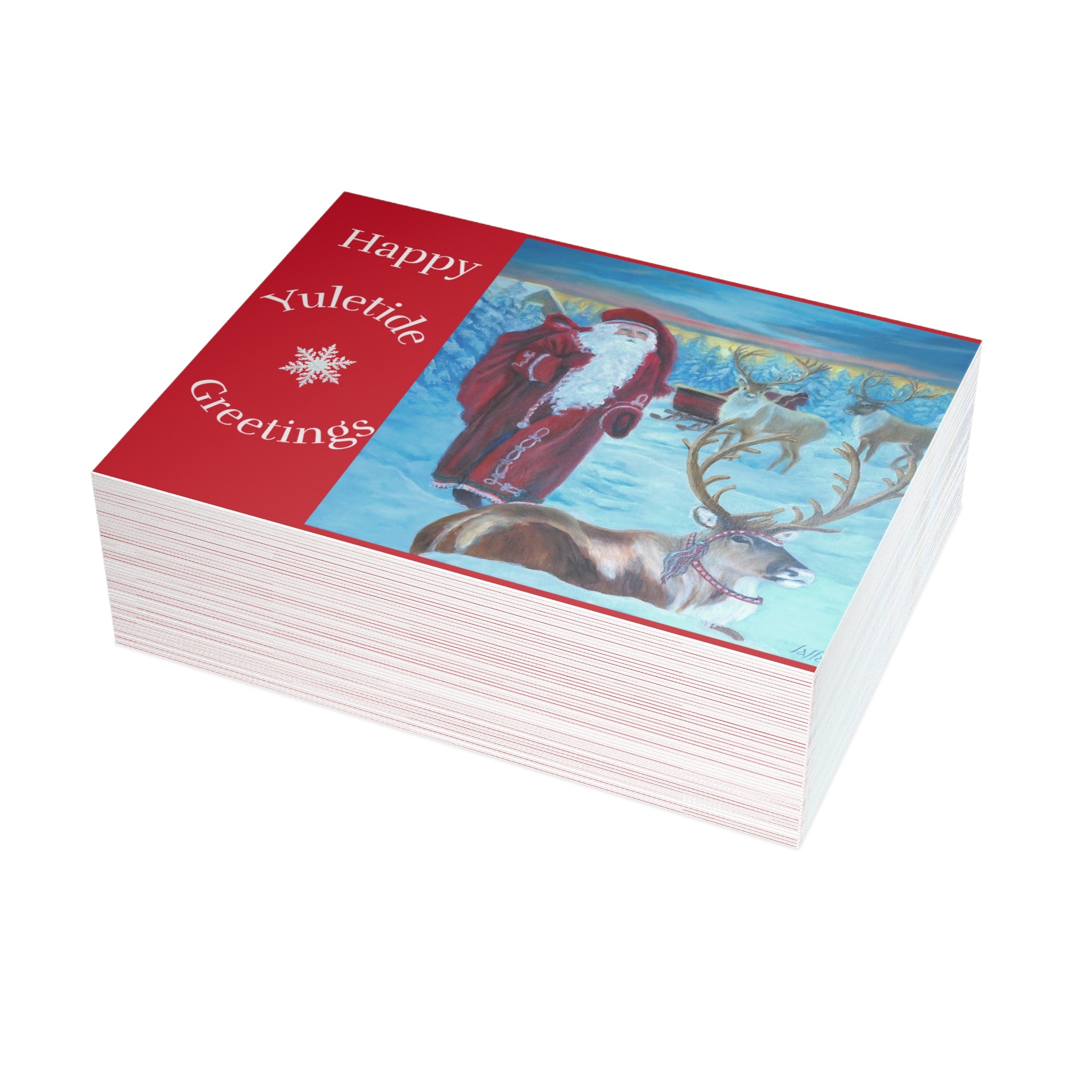 Christmas Cards - Vintage Santa and Reindeer at the North Pole hand painted by Studio Blitz