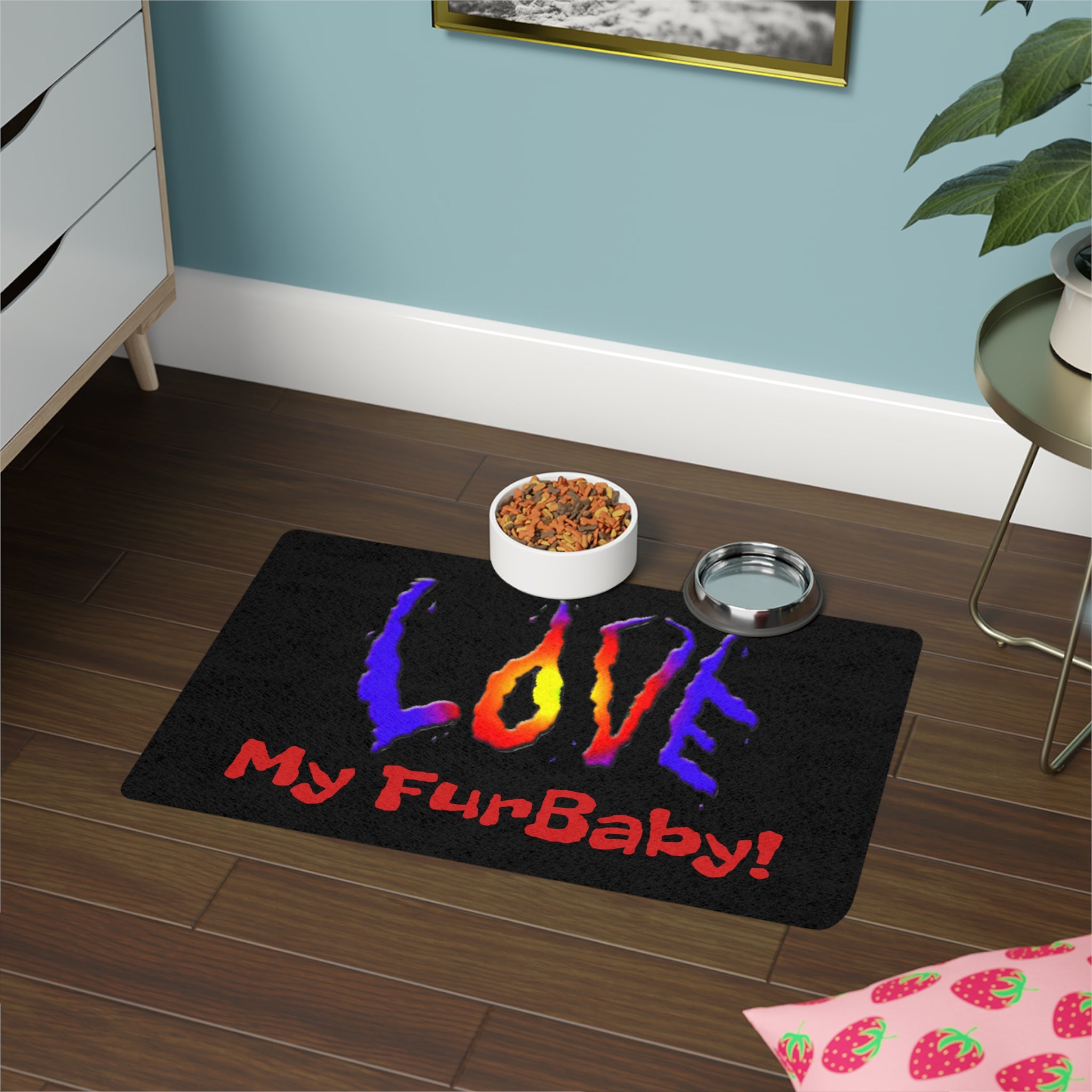 One of a Kind Pet Food Mat - "Love My FurBaby!" Designed by Studio Blitz