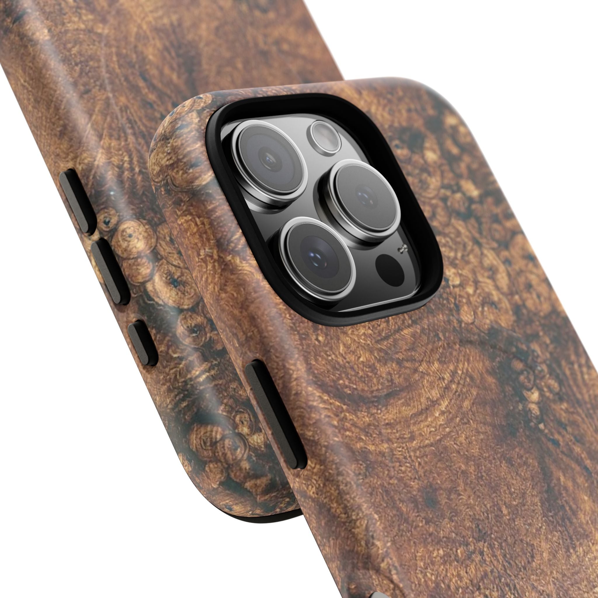 Durable Magnetic Phone Case with Unique Burl Wood Art Design by Studio Blitz that will make people take notice.