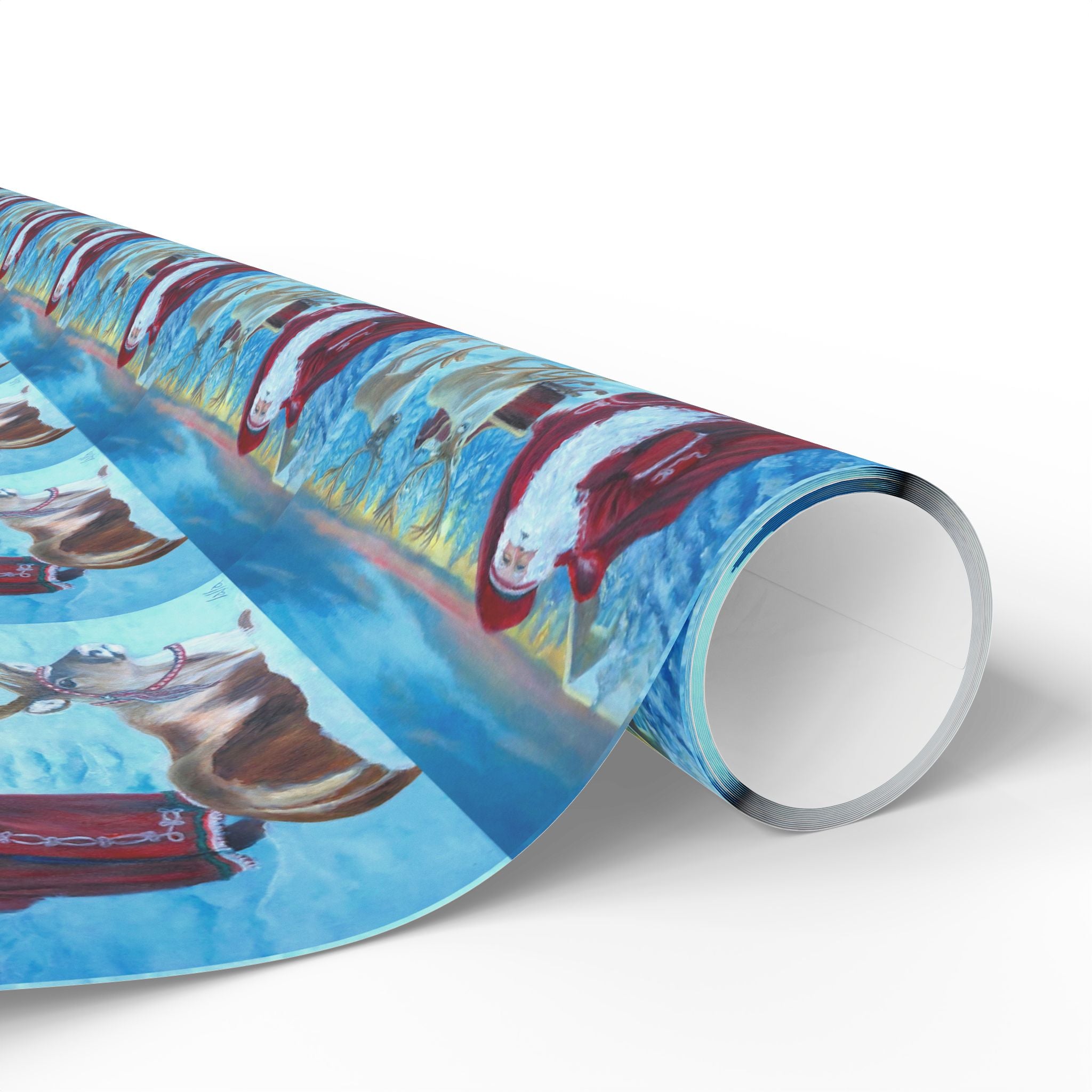 Holiday Wrapping Paper - Vintage Santa and Reindeer at the North Pole - Matte or Glossy Finish