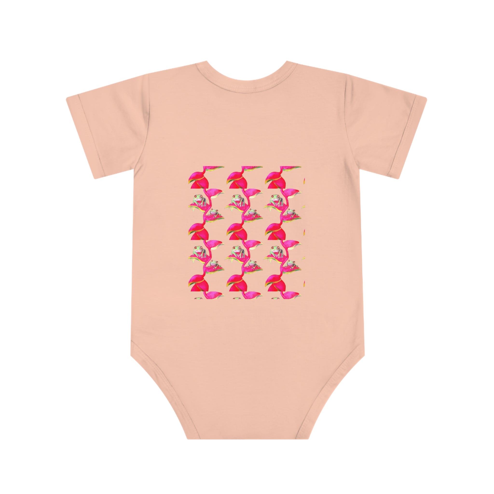 Cute Baby Bodysuit adorned with Tiny Tropical Frogs