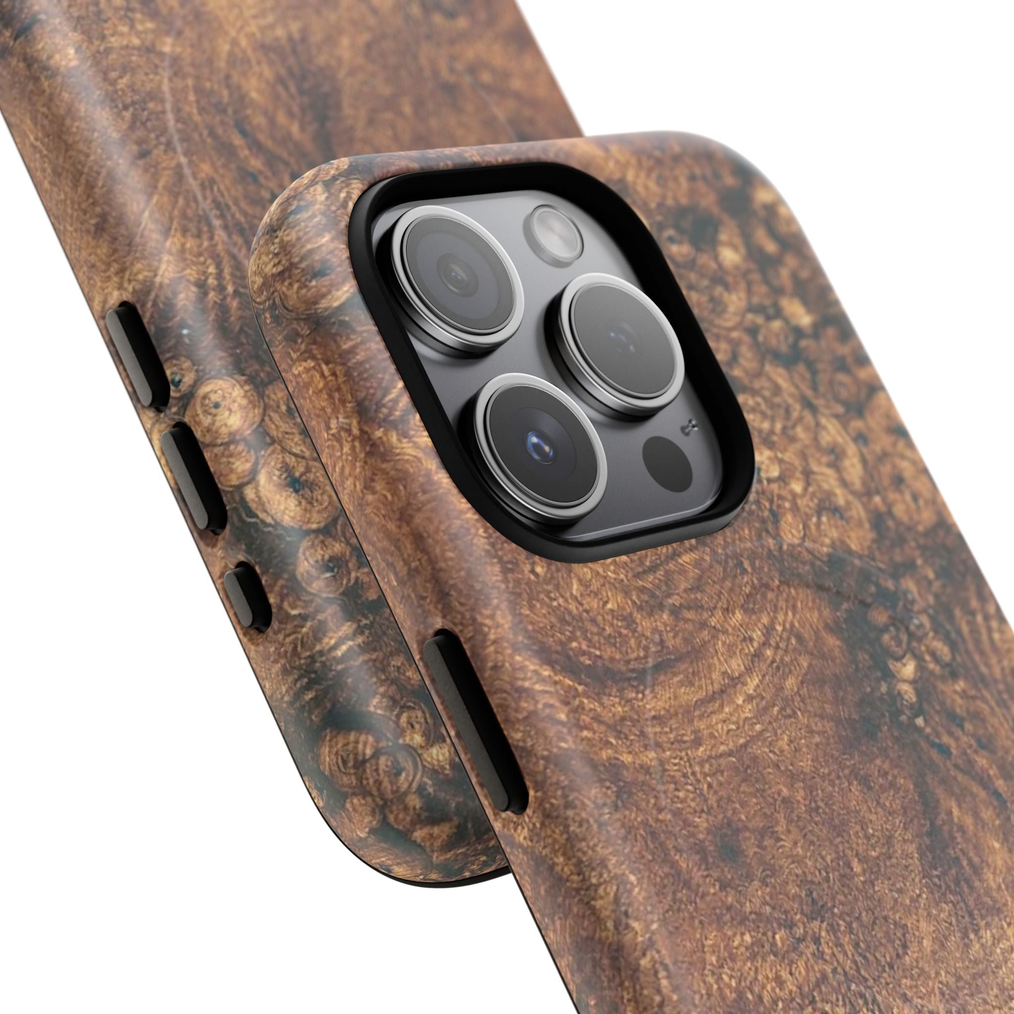 Durable Magnetic Phone Case with Unique Burl Wood Art Design by Studio Blitz that will make people take notice.