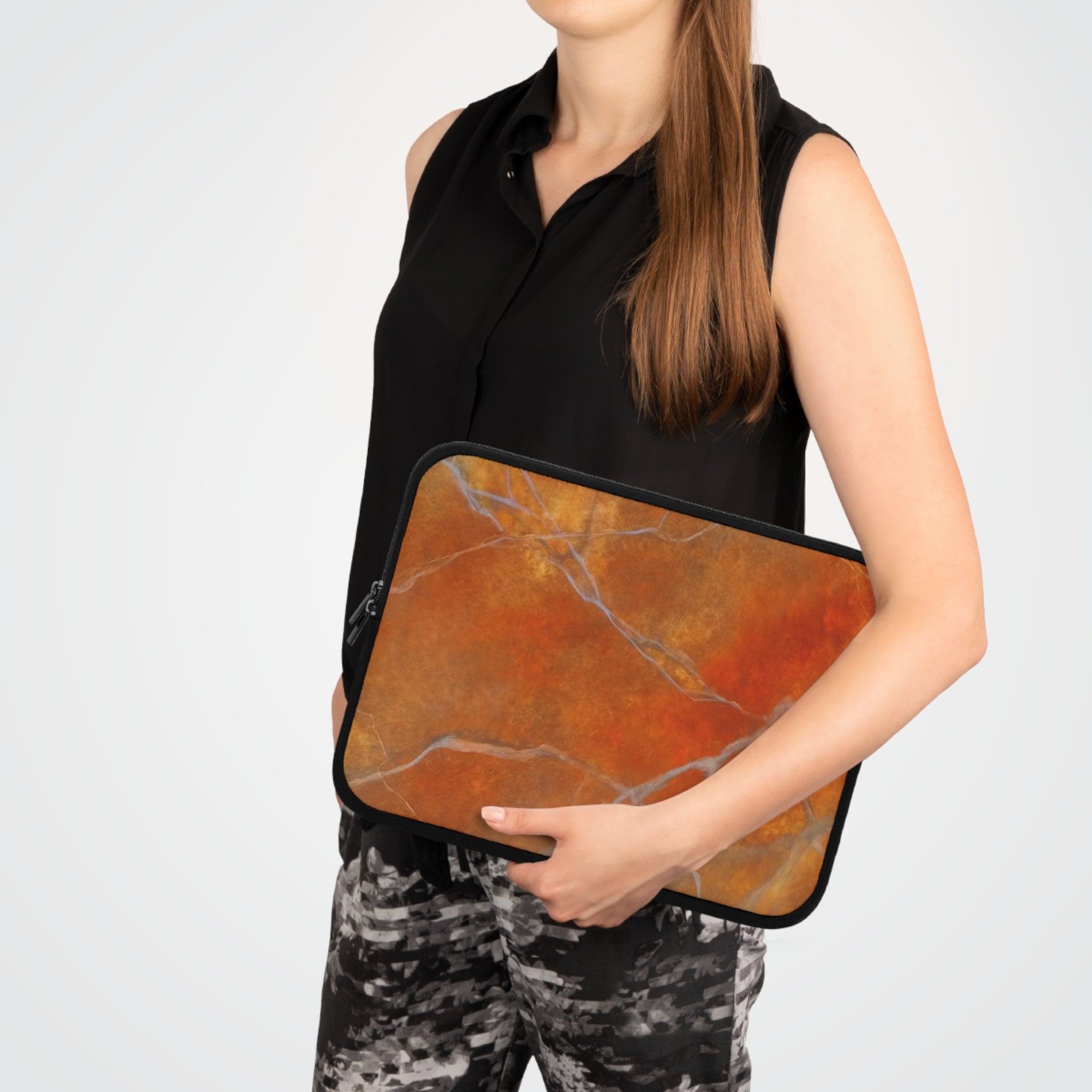 Stylish Laptop Sleeve in Red/Orange Modern Marble Design by Studio Blitz