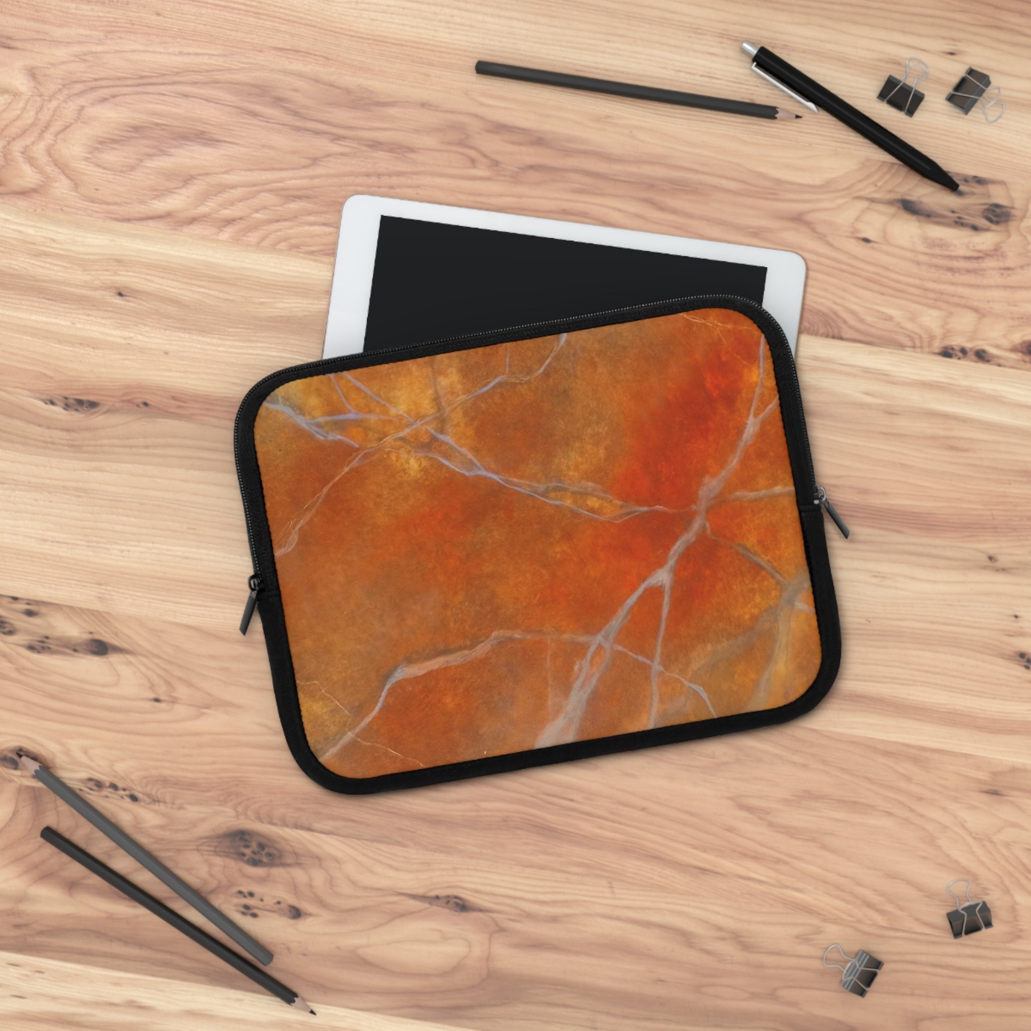 Stylish Laptop Sleeve in Red/Orange Modern Marble Design by Studio Blitz
