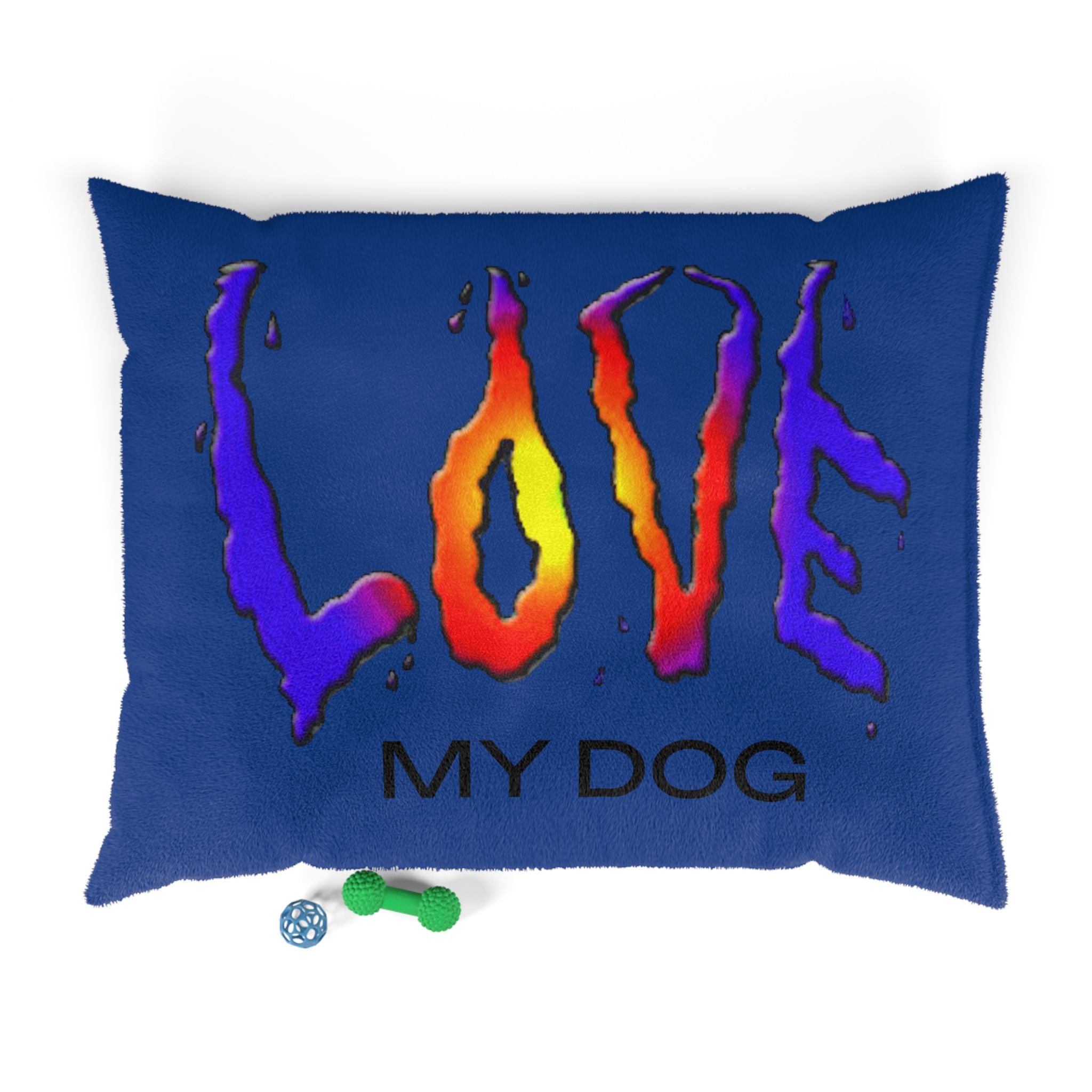 Super Colorful Blue Dog Bed - 'LOVE' Art Design by Studio Blitz