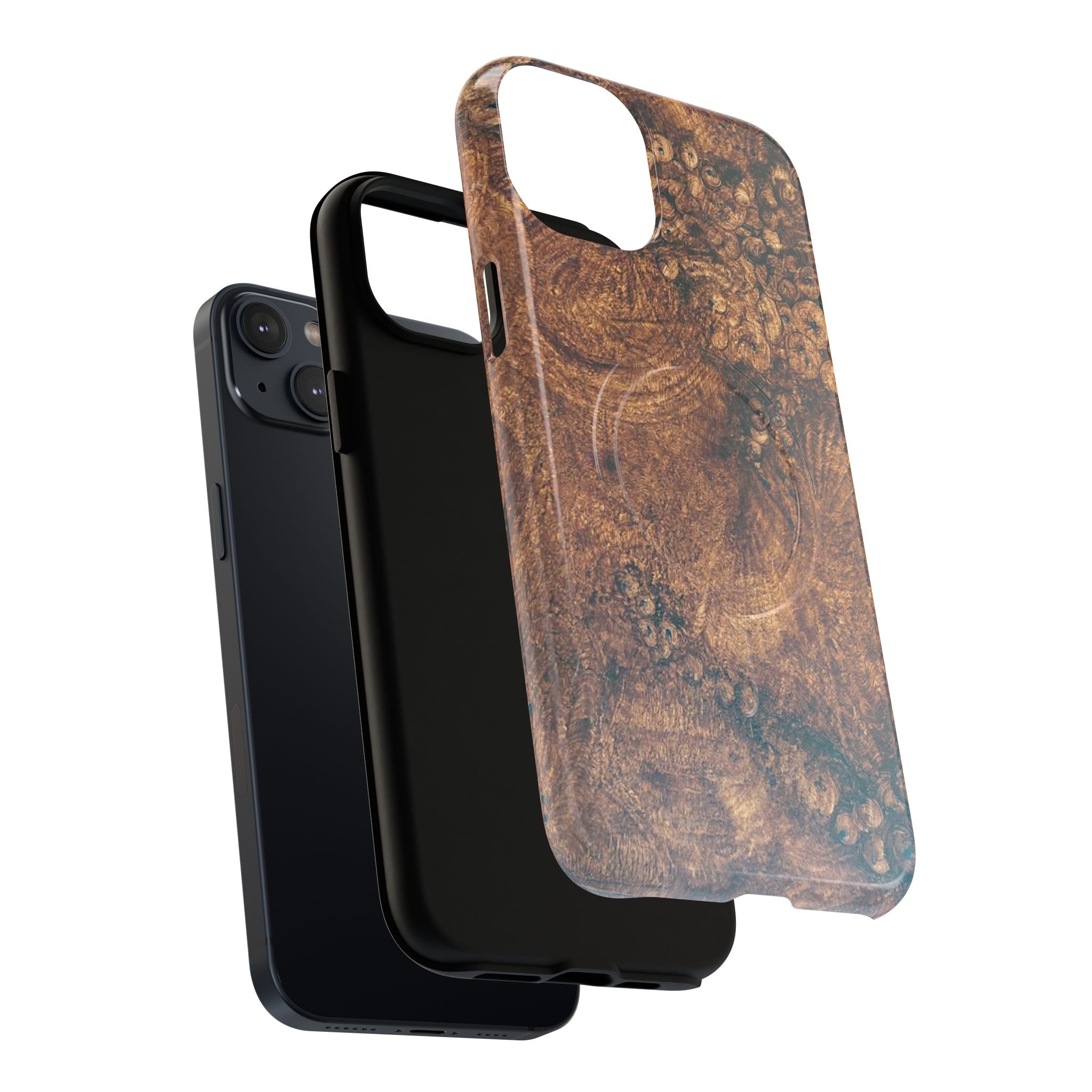 Durable Magnetic Phone Case with Unique Burl Wood Art Design by Studio Blitz that will make people take notice.
