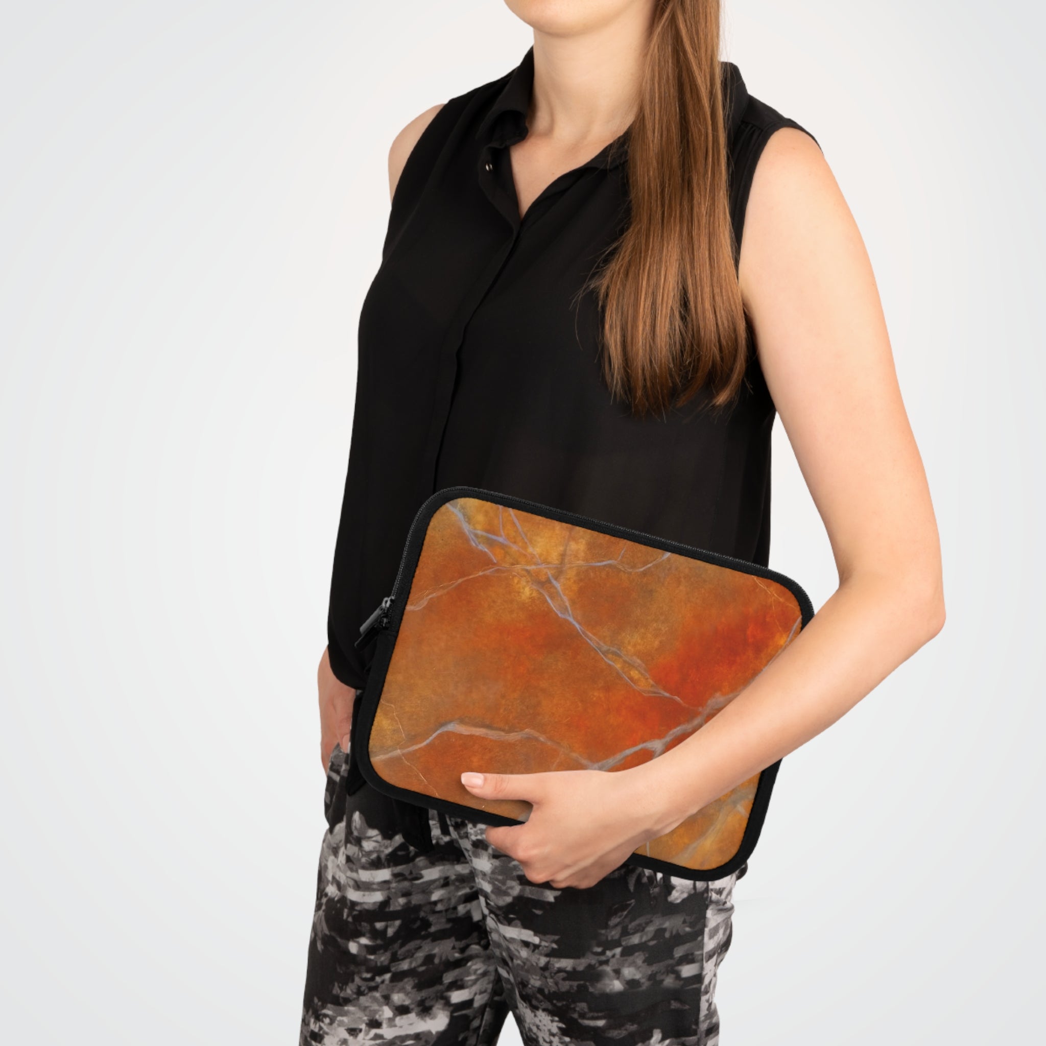 Stylish Laptop Sleeve in Red/Orange Modern Marble Design by Studio Blitz
