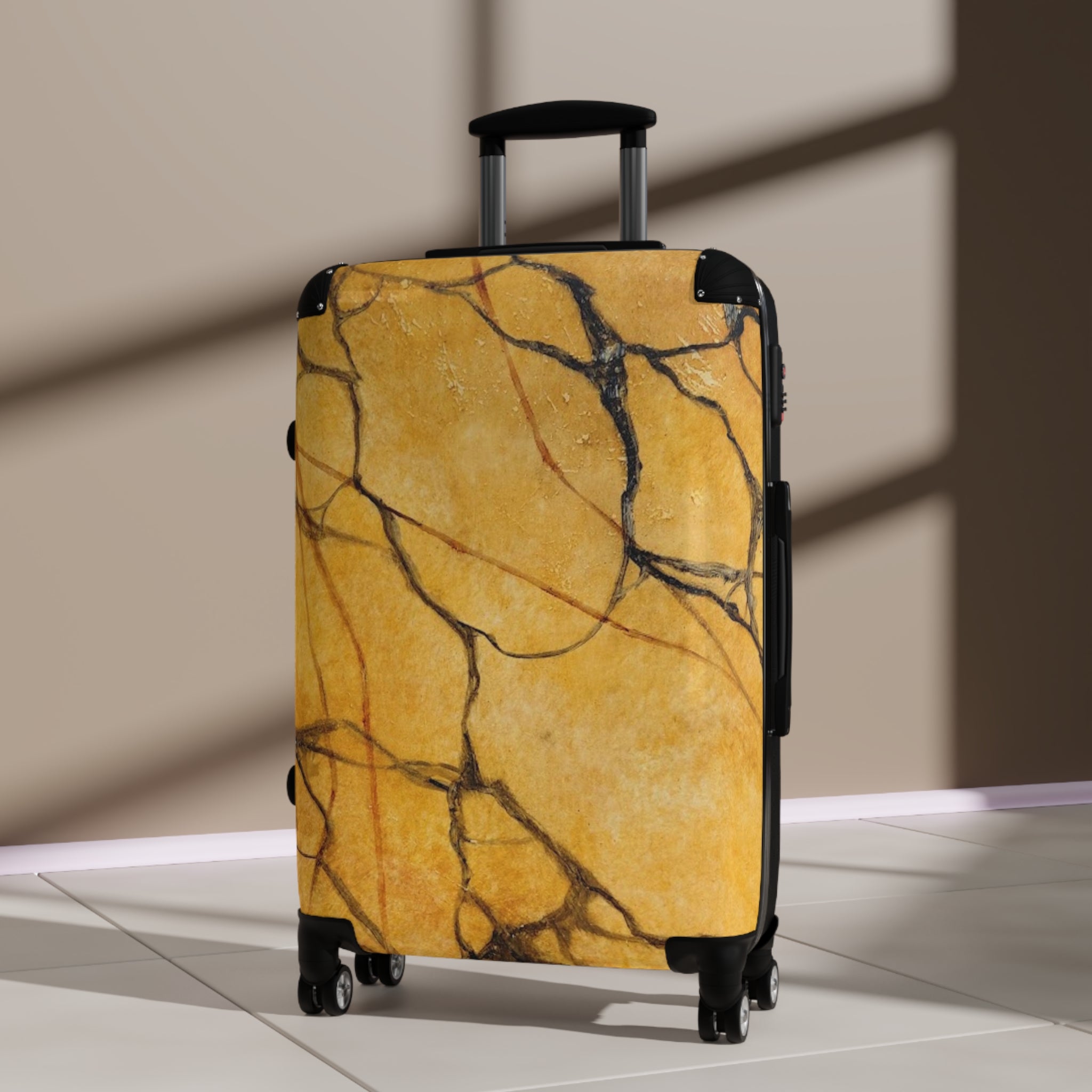 Fabulously Stylish Travel Suitcase in Gold Marble Art Design by Studio Blitz will certainly get you noticed