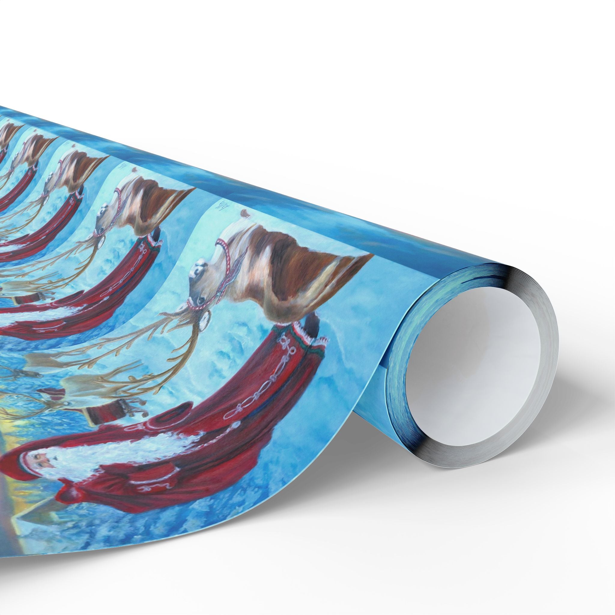 Holiday Wrapping Paper - Vintage Santa and Reindeer at the North Pole - Matte or Glossy Finish
