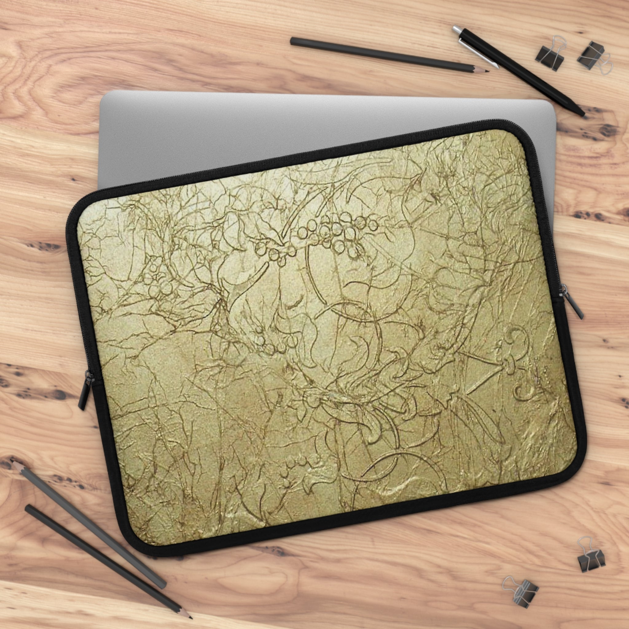 Elegant Laptop Sleeve with Gold Embossed Design by Studio Blitz