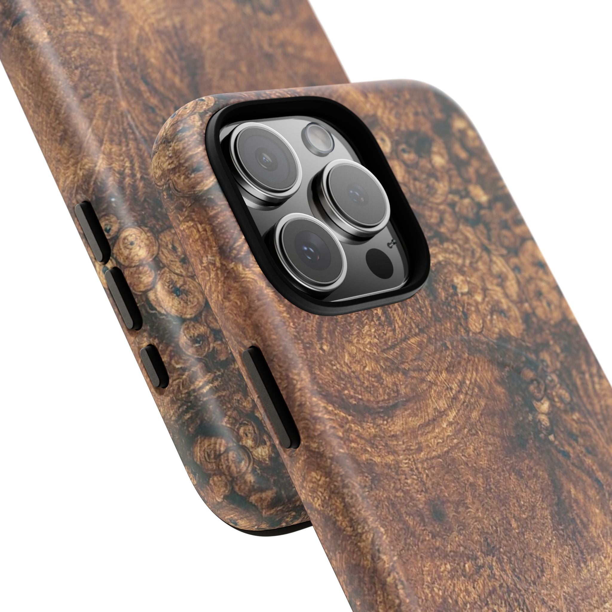 Durable Magnetic Phone Case with Unique Burl Wood Art Design by Studio Blitz that will make people take notice.