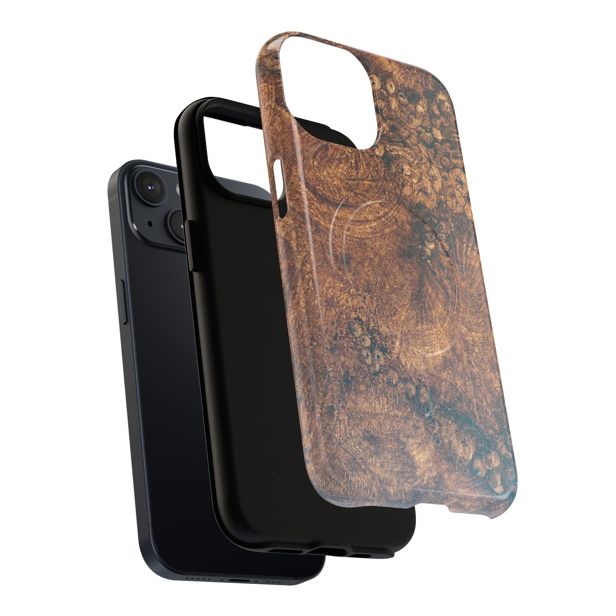 Durable Magnetic Phone Case with Unique Burl Wood Art Design by Studio Blitz that will make people take notice.