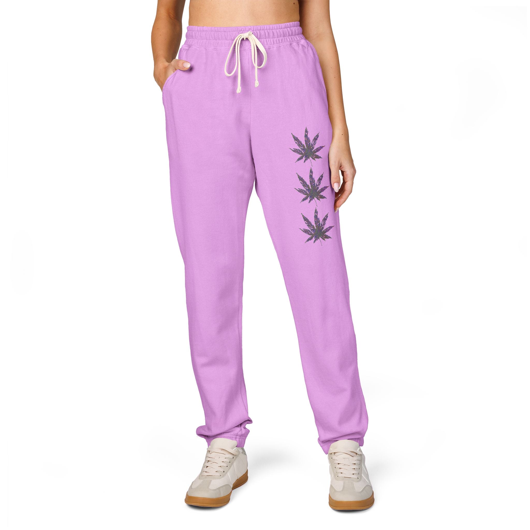 Fleece Sweatpants - Vibrant Cannabis Leaf Design by Studio Blitz