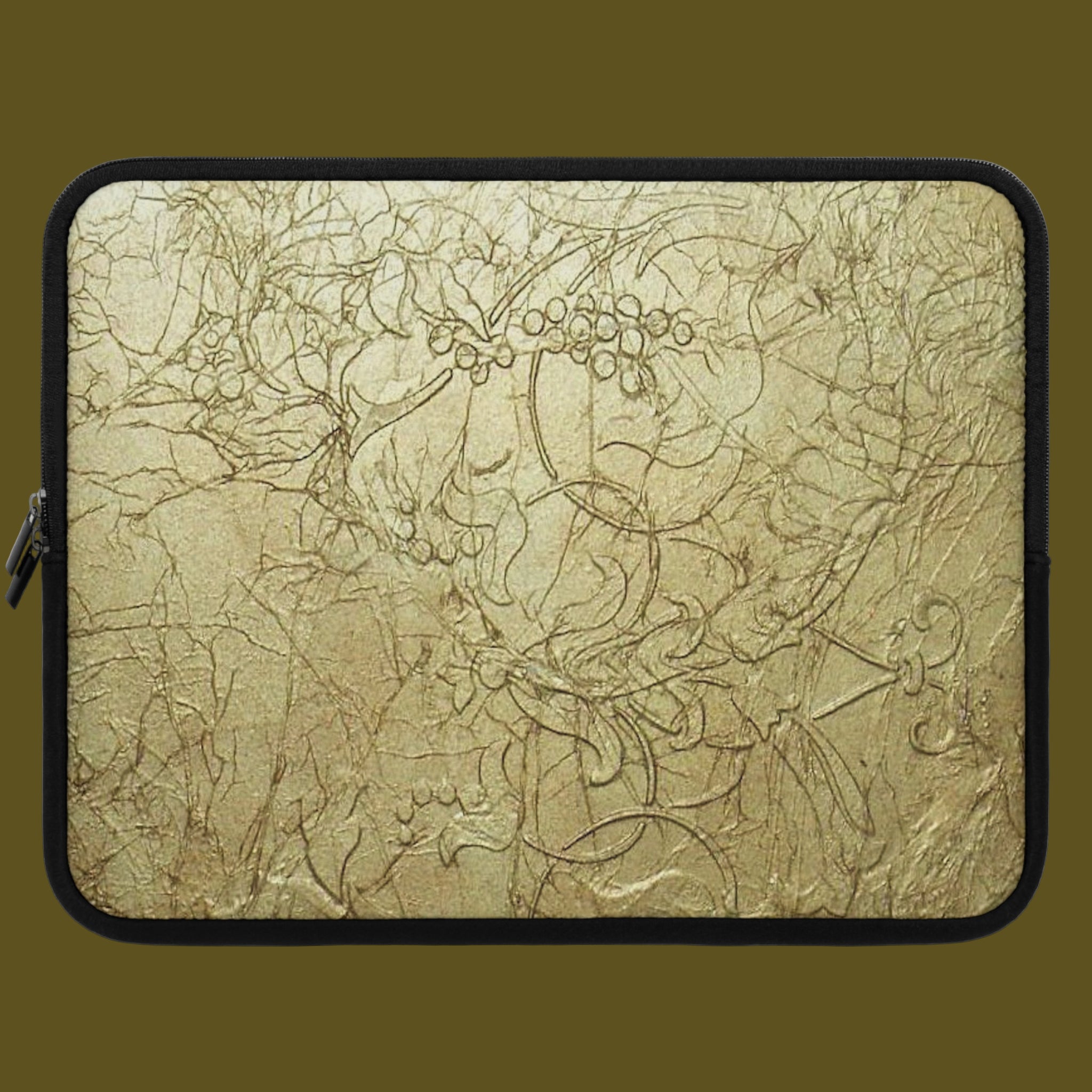 Laptop sleeve with artistic design on a textured beige embossment